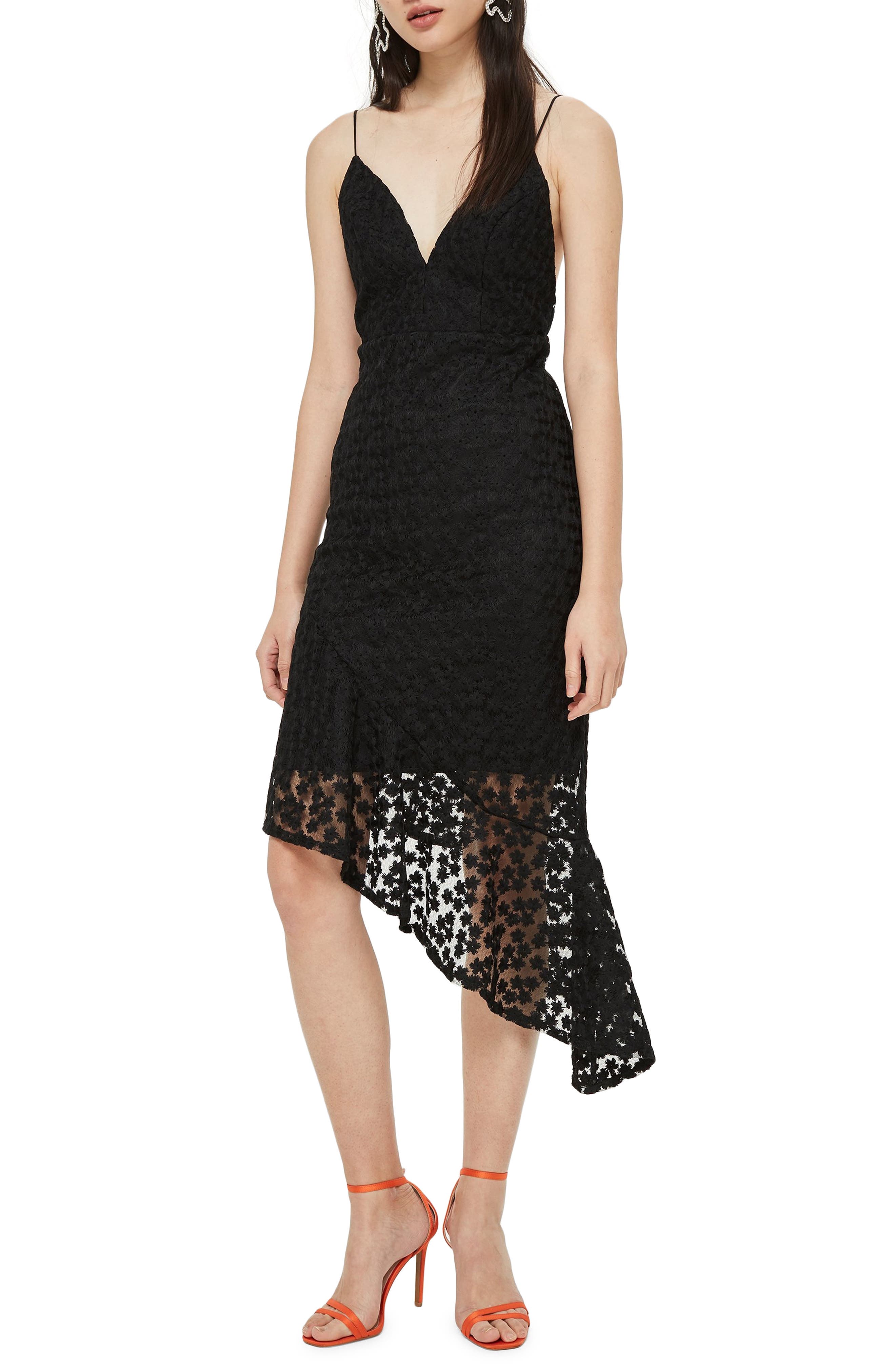 Topshop Lace Plunge Asymmetrical Dress