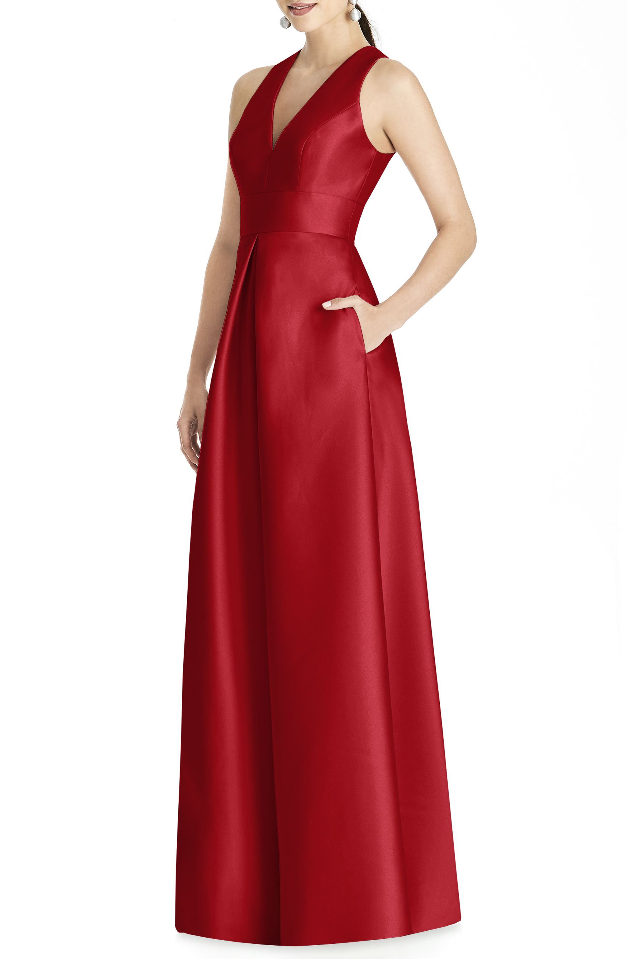 Alfred Sung Sleeveless Sateen Gown, Red