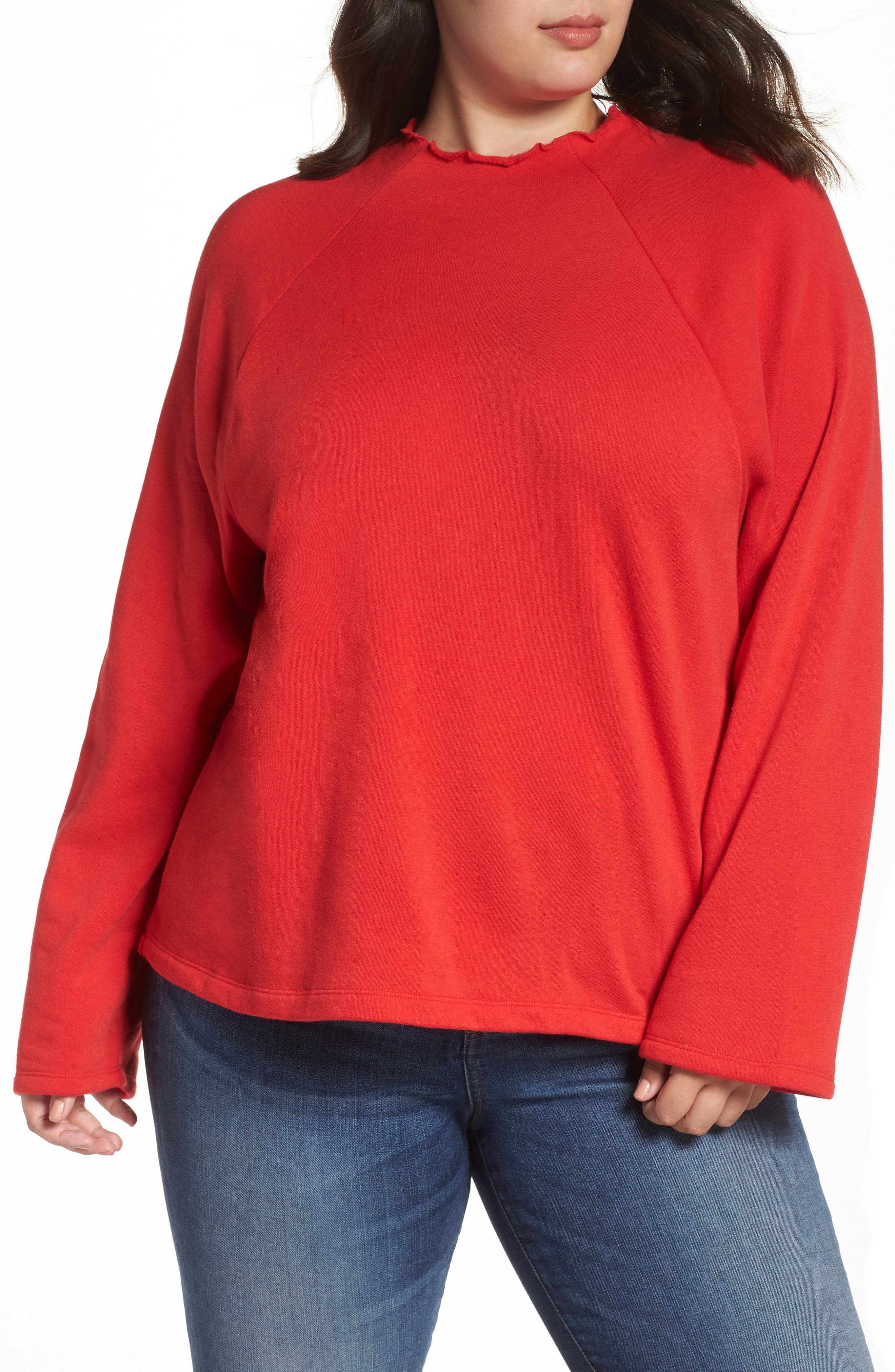 Plus Size Bp. Lettuce Edge Fleece Pullover, Red