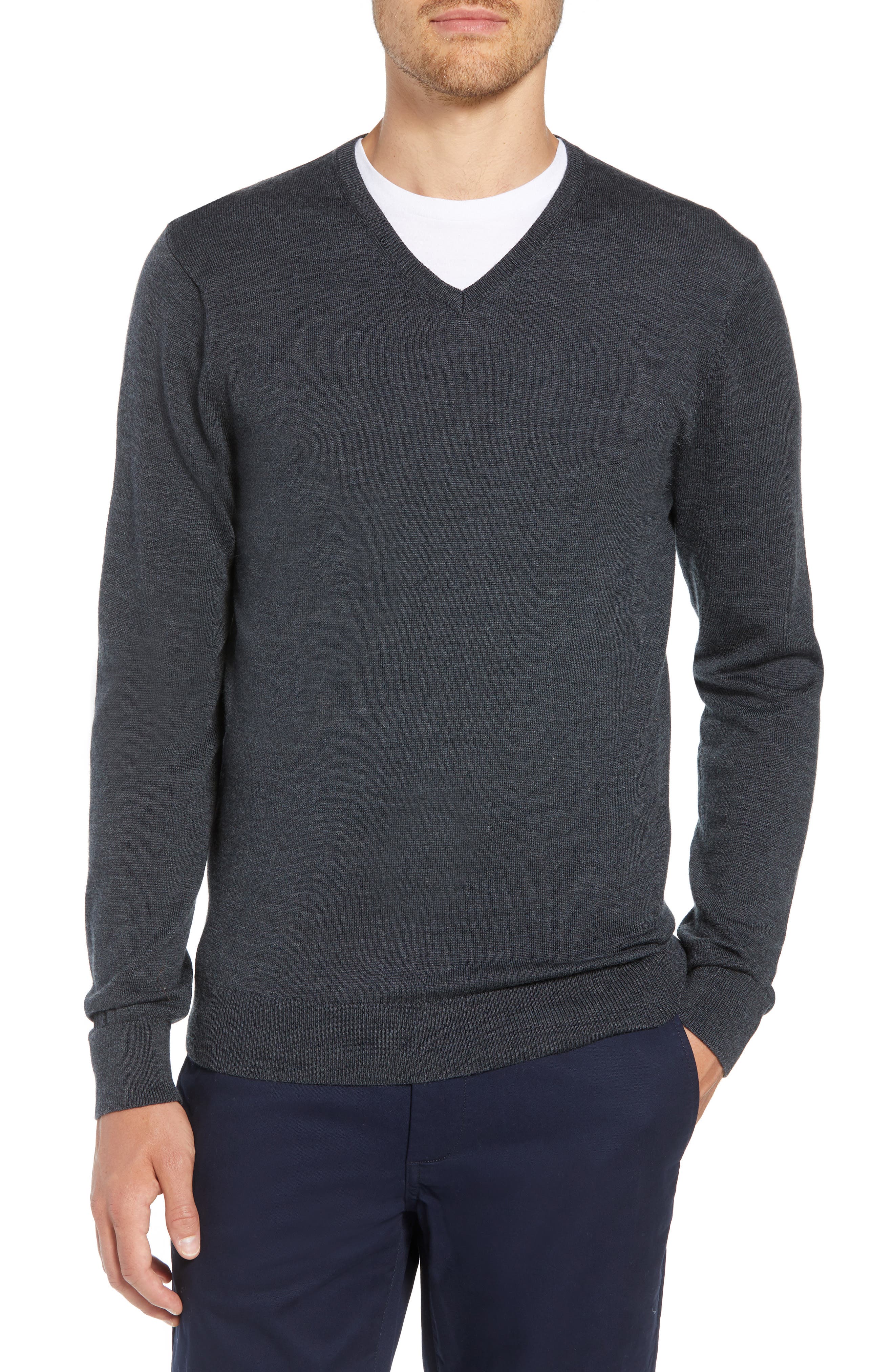 Bonobos Slim Fit V-Neck Merino Wool Sweater, Grey