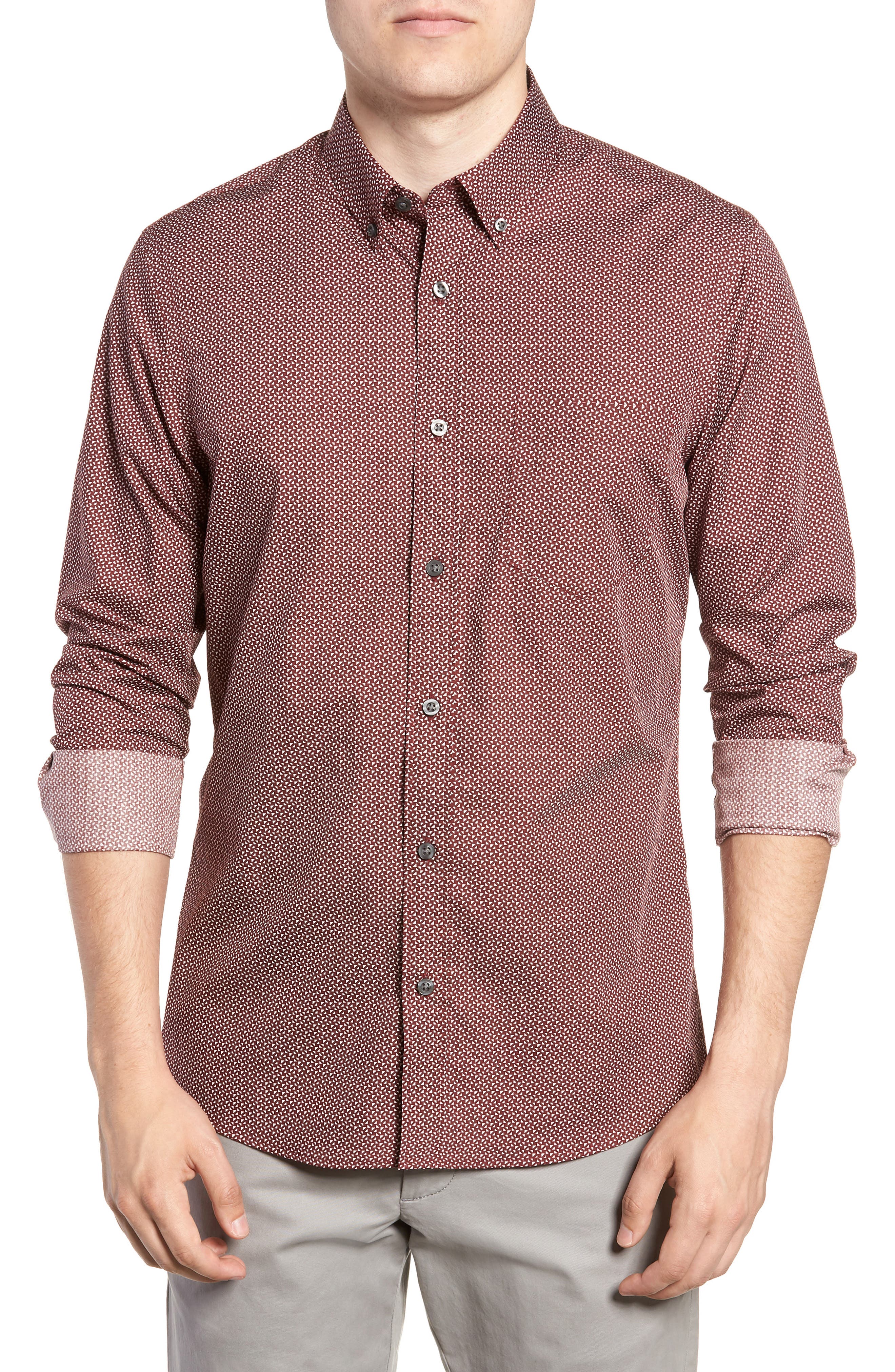Nordstrom Shop Slim Fit Print No-Iron Sport Shirt