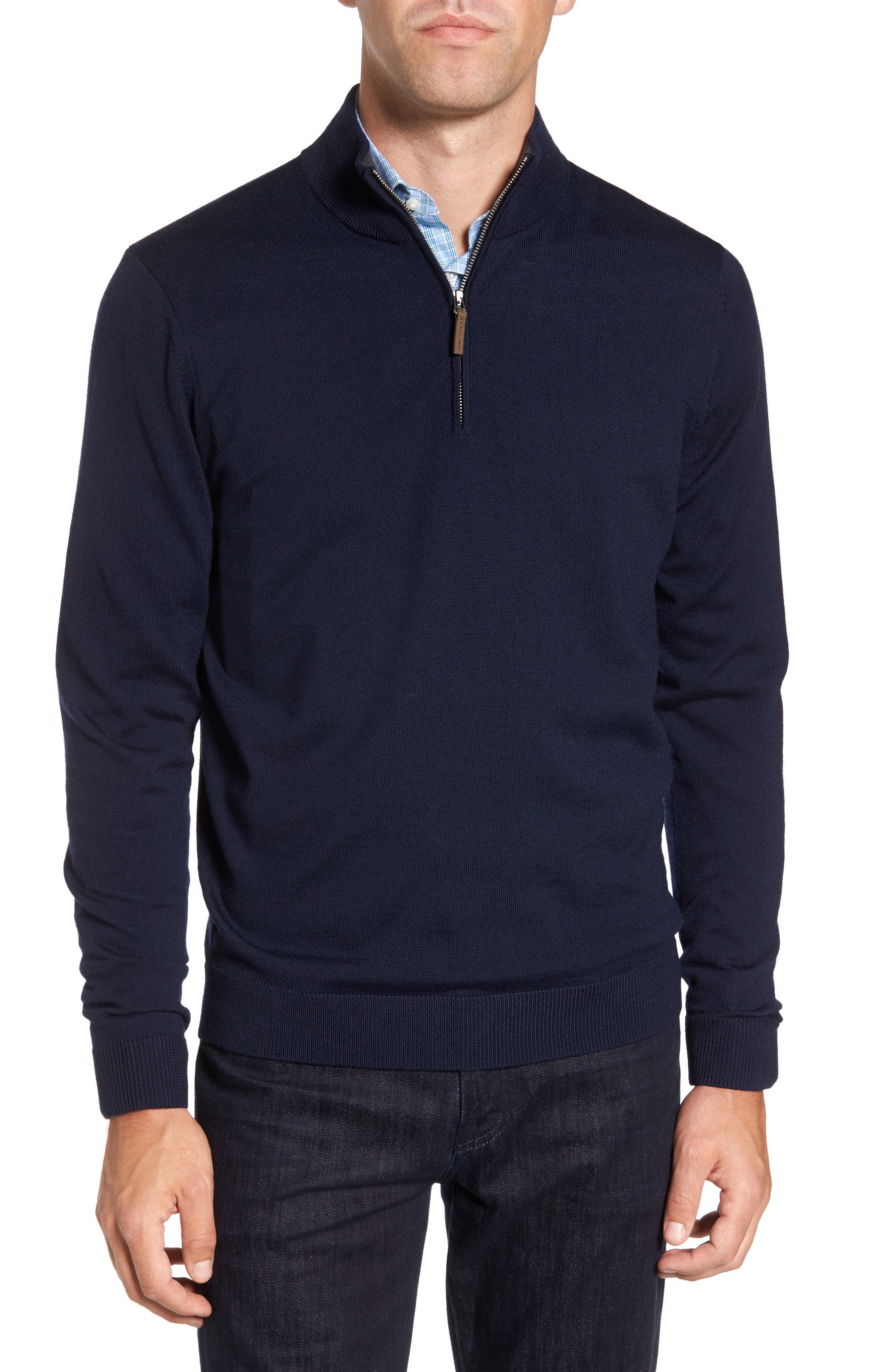 Nordstrom Shop Quarter Zip Wool Pullover, Blue