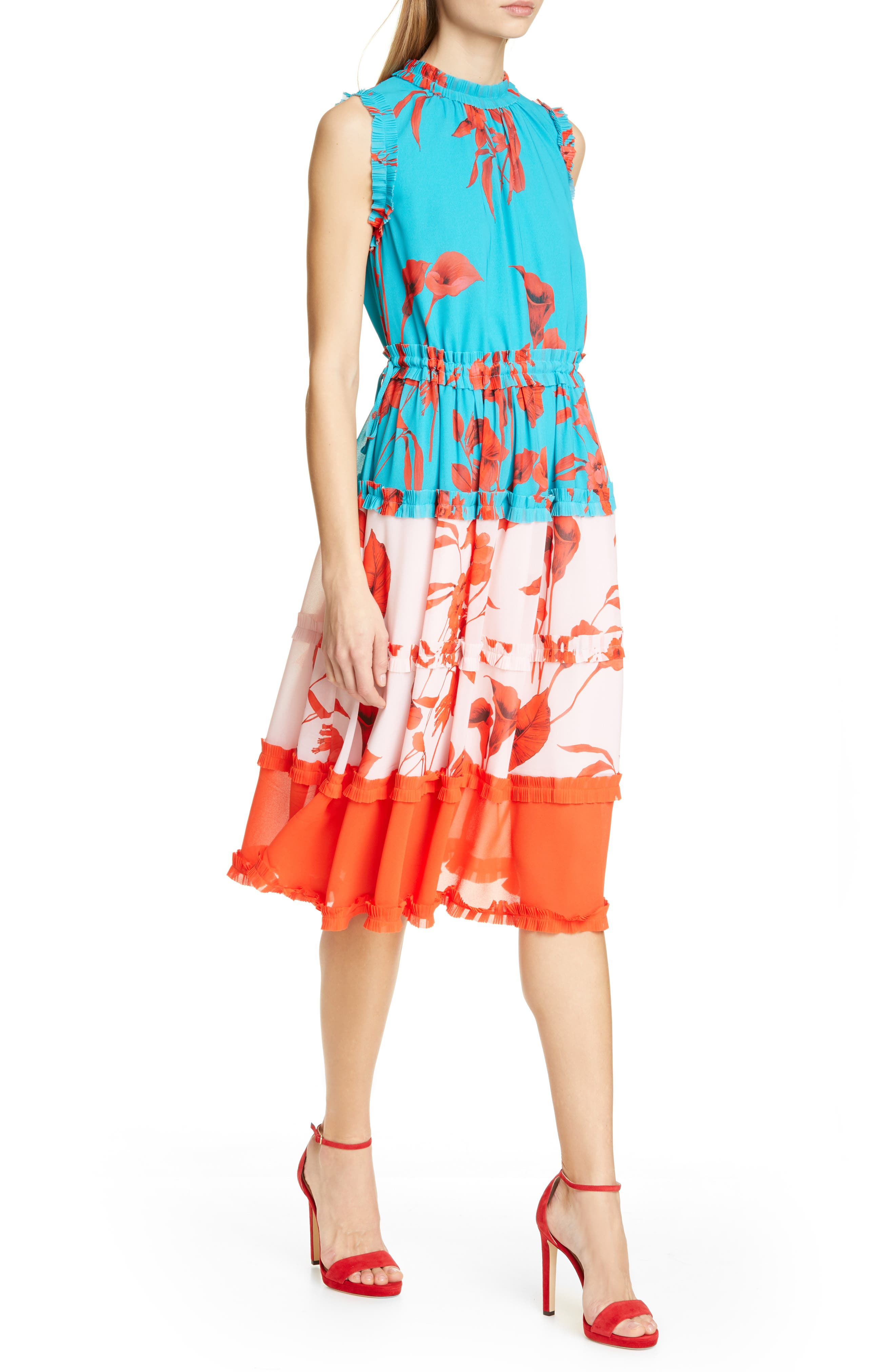 Ted Baker London Camelis Fantasia Tiered Midi Dress, Blue