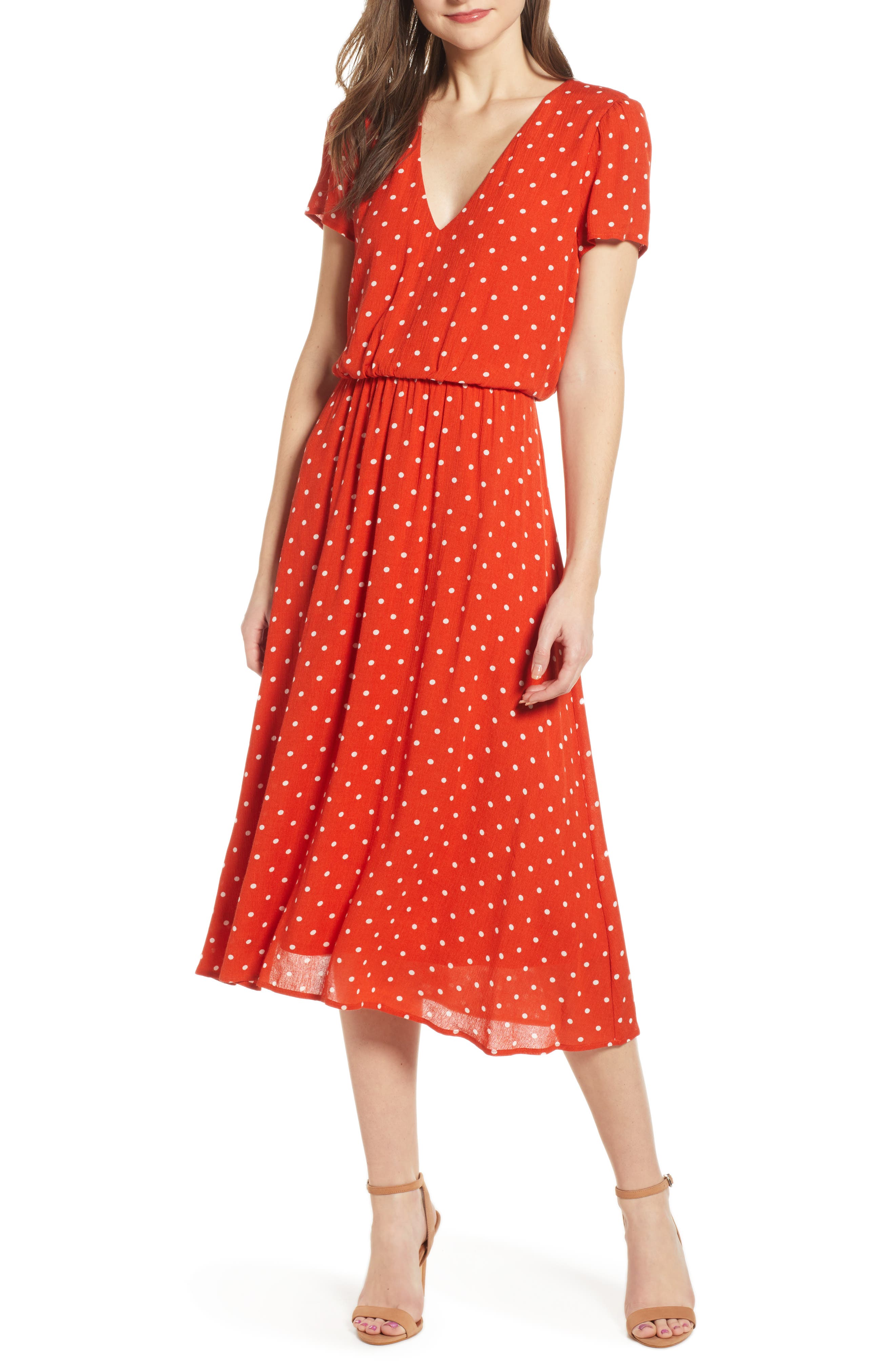 Wayf Blouson Midi Dress, Orange