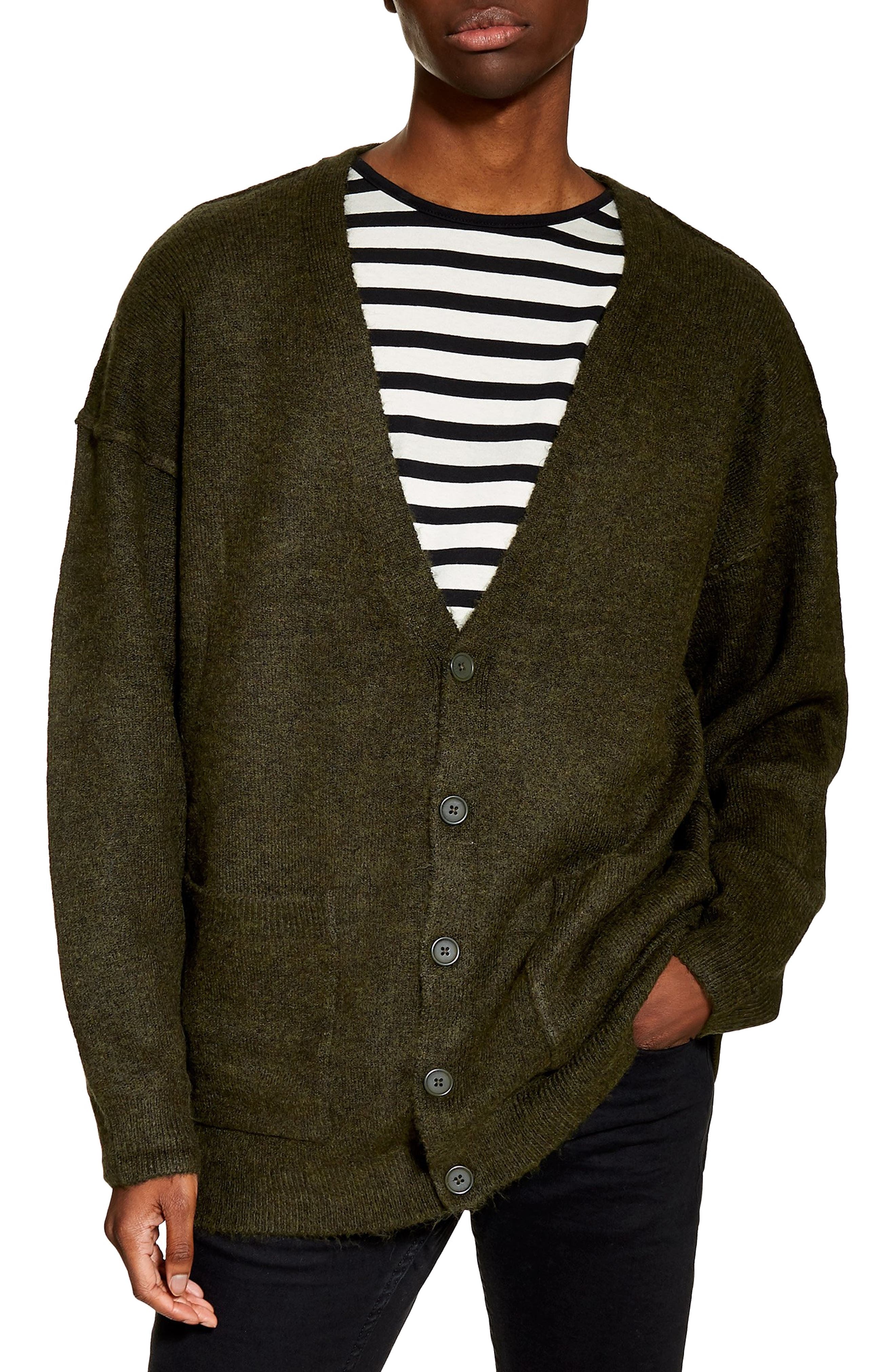 Topman Oversize Cardigan, Green