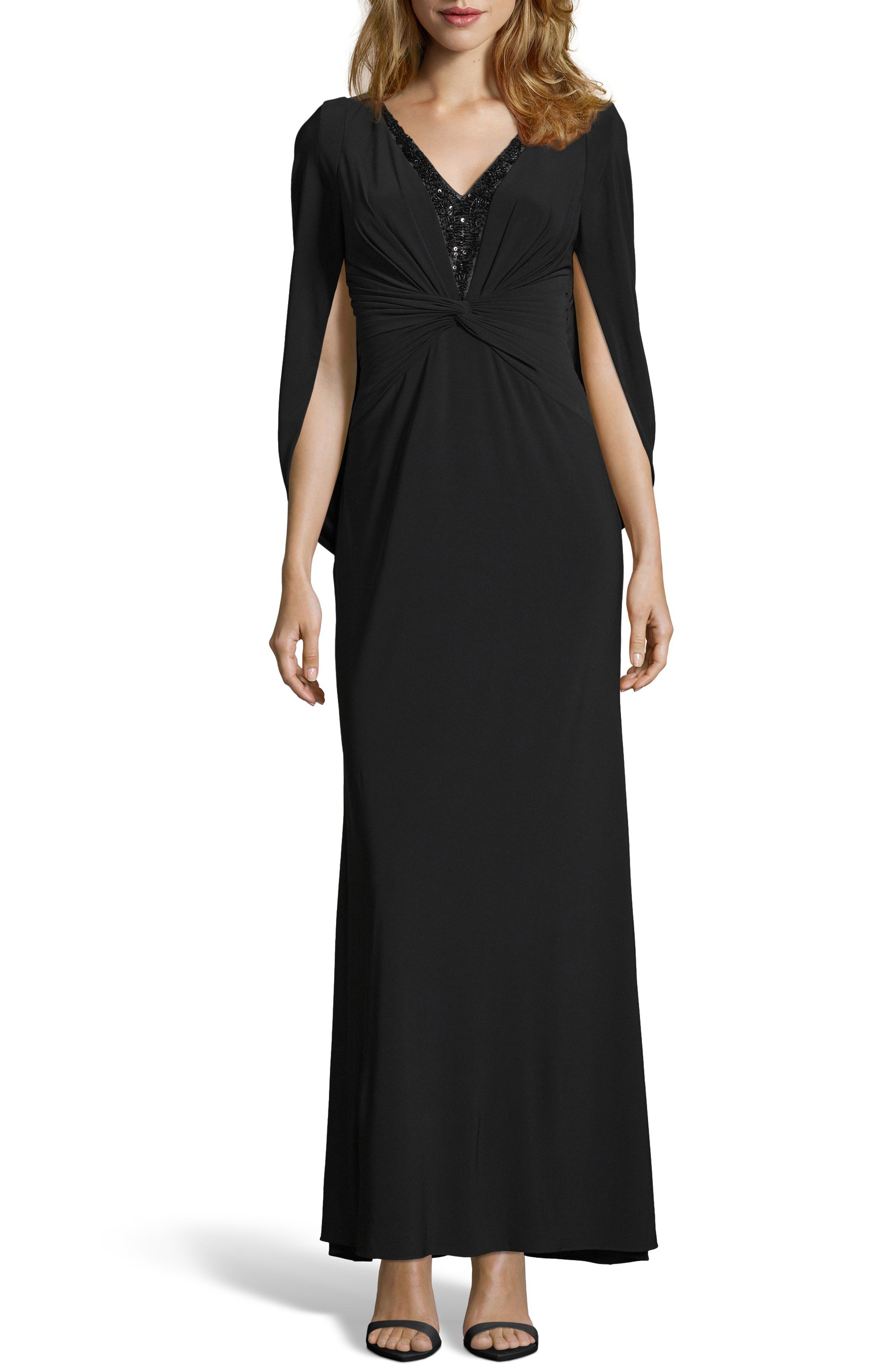 Adrianna Papell Sequin Trim Jersey Gown, Black