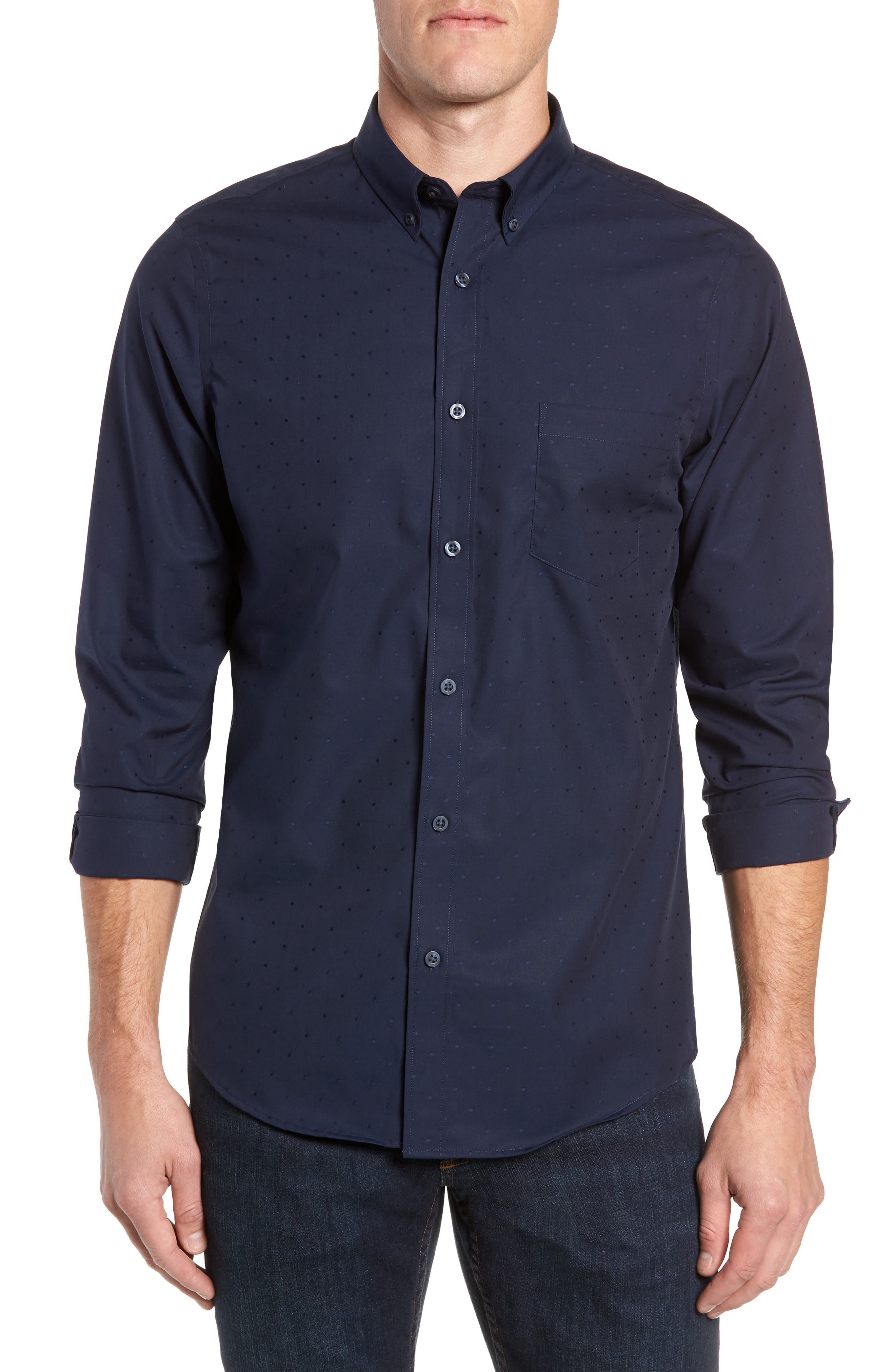 Nordstrom Shop Dobby Dot Non-Iron Sport Shirt