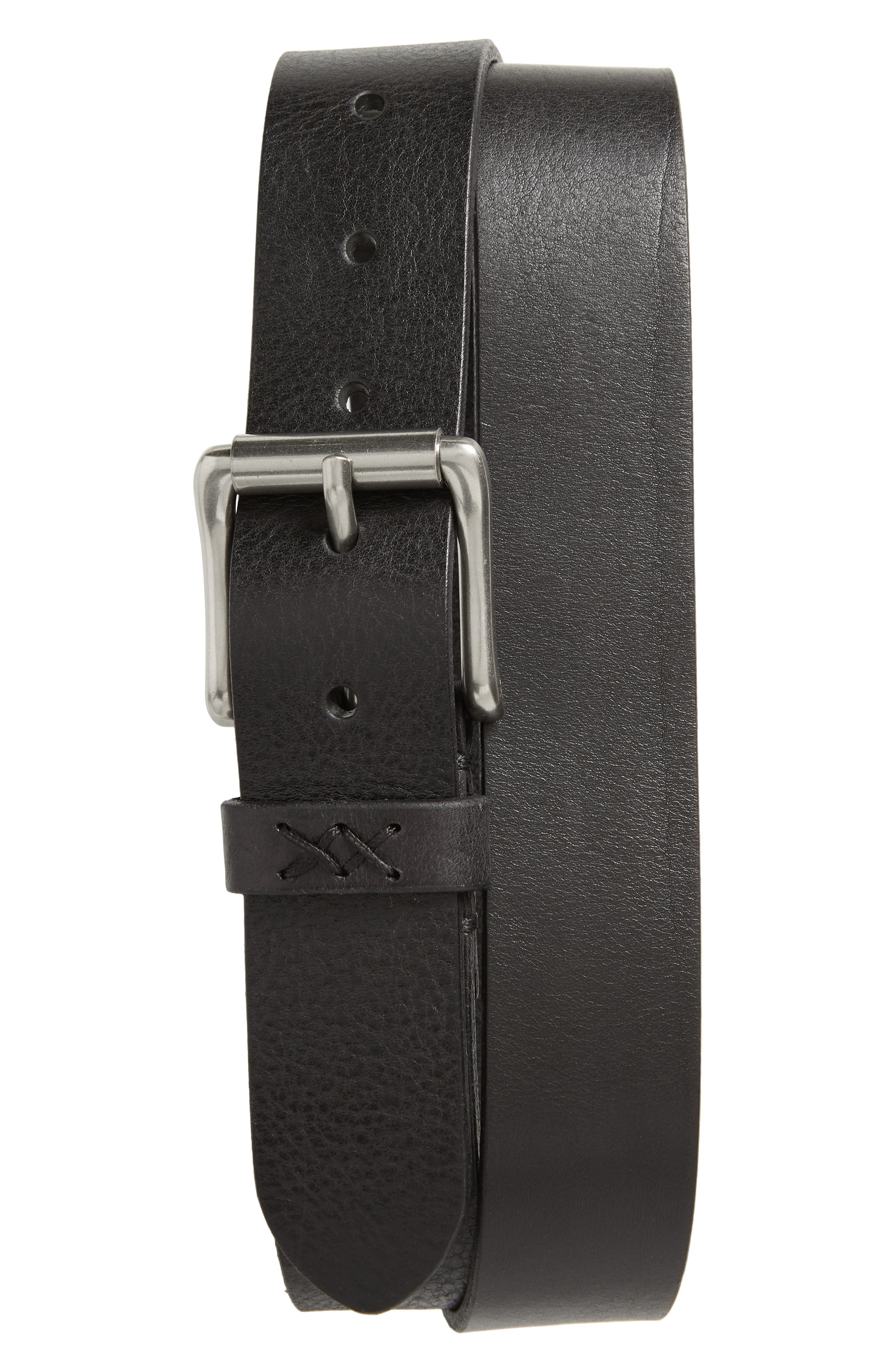 Frye Flat Panel Leather Belt, Black