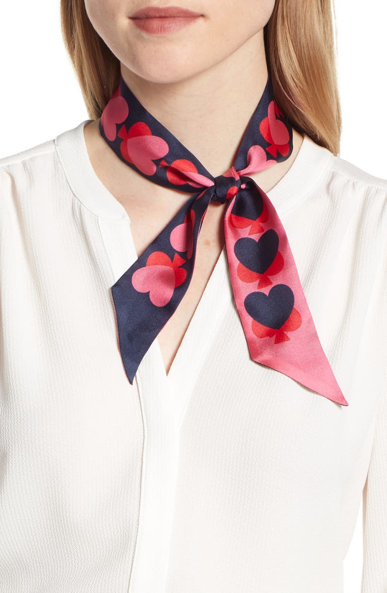 spade hearts skinny silk scarf, Main, color, PARISIAN NAVY