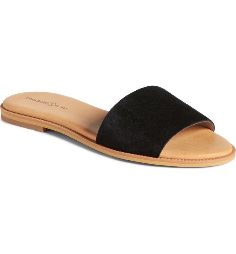 TREASURE & BOND Mere Flat Slide Sandal, Main, color, BLACK SUEDE