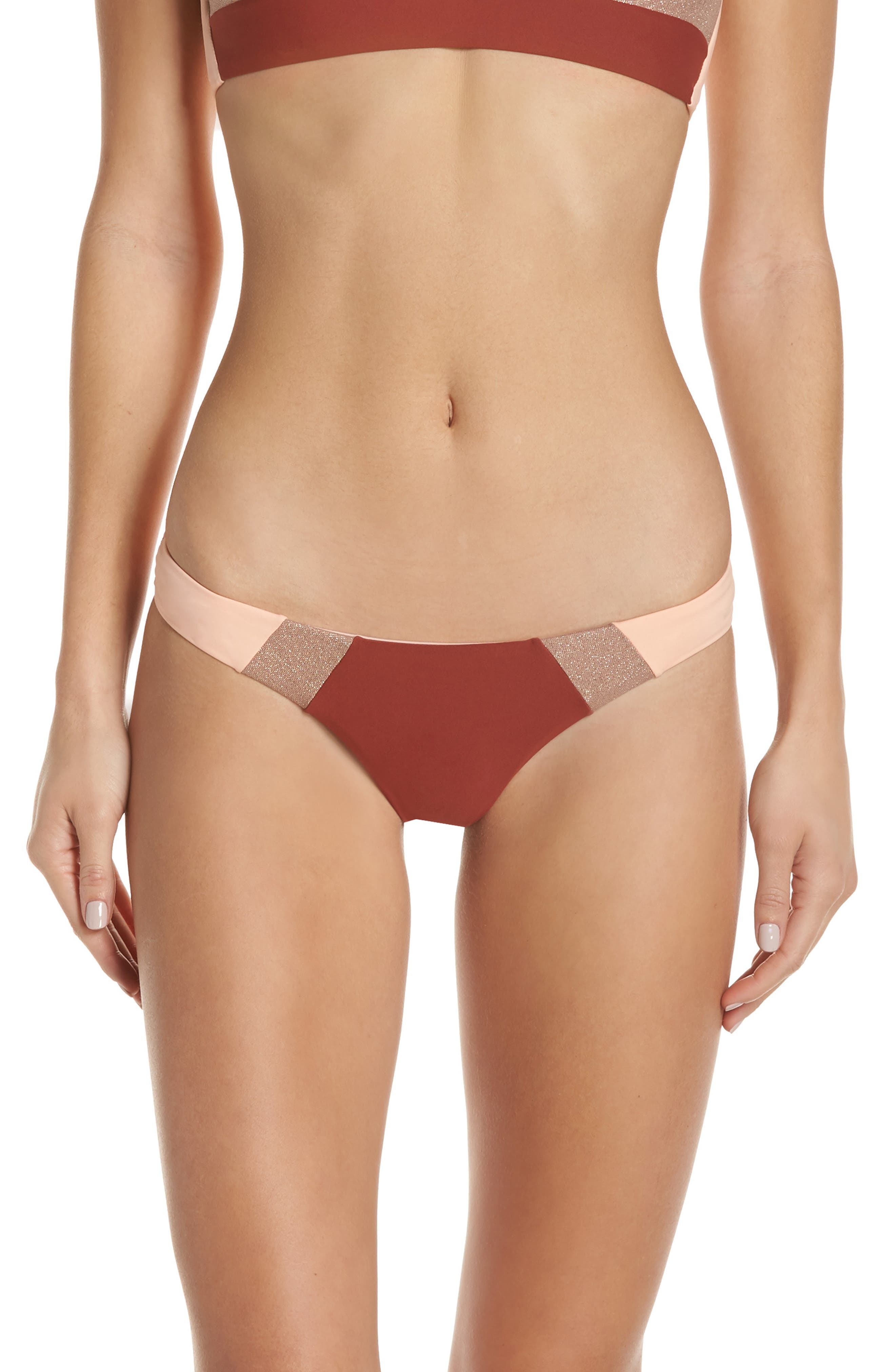 Pilyq Colorblock Bikini Bottoms, Coral