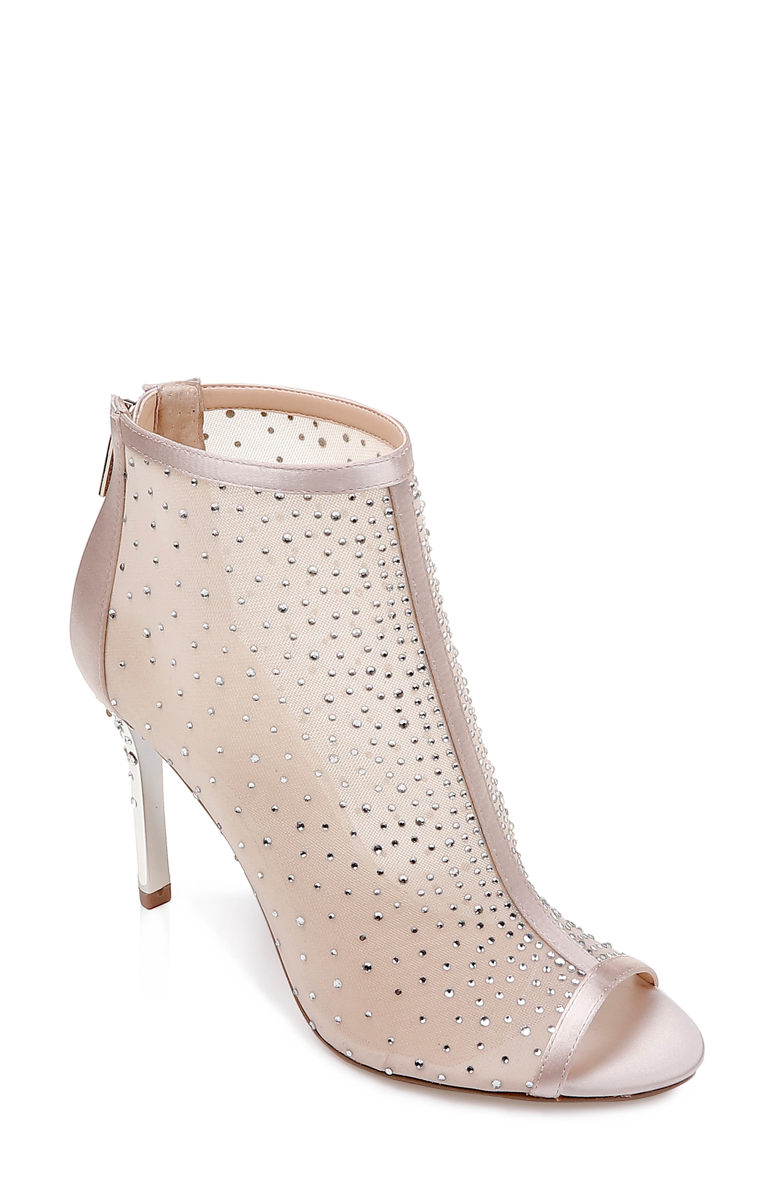 Jewel Badgley Mischka Jodie Crystal Embellished Mesh Bootie- Ivory