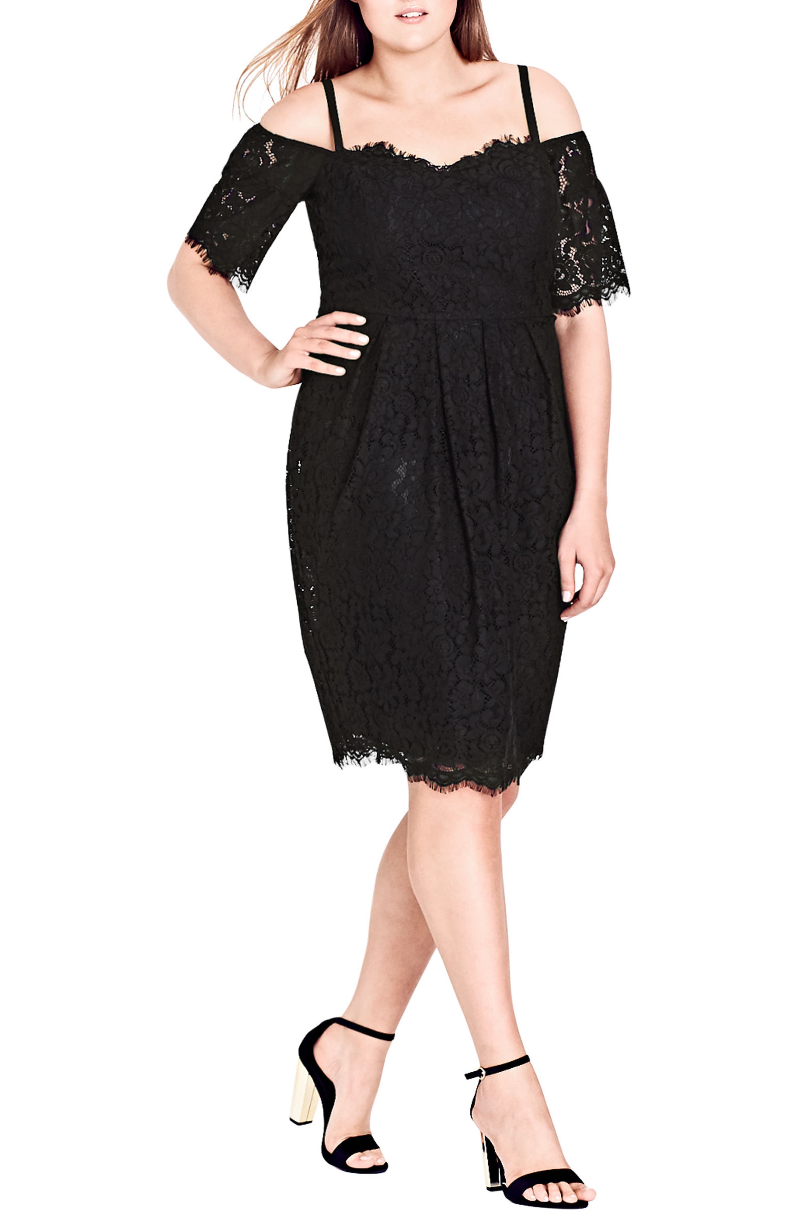 Plus Size City Chic Amour Cold Shoulder Lace Sheath Dress, Black