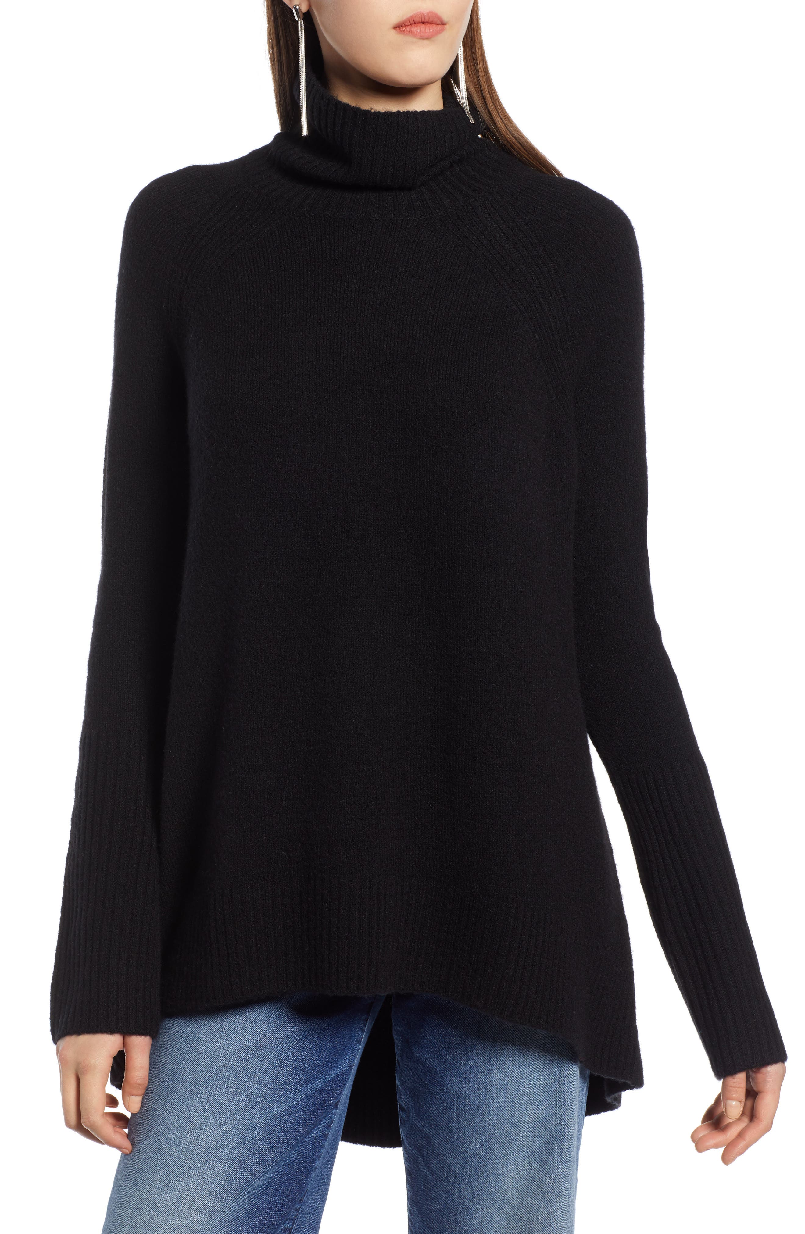 Plus Size Halogen High Low Oversize Wool Blend Sweater, Black