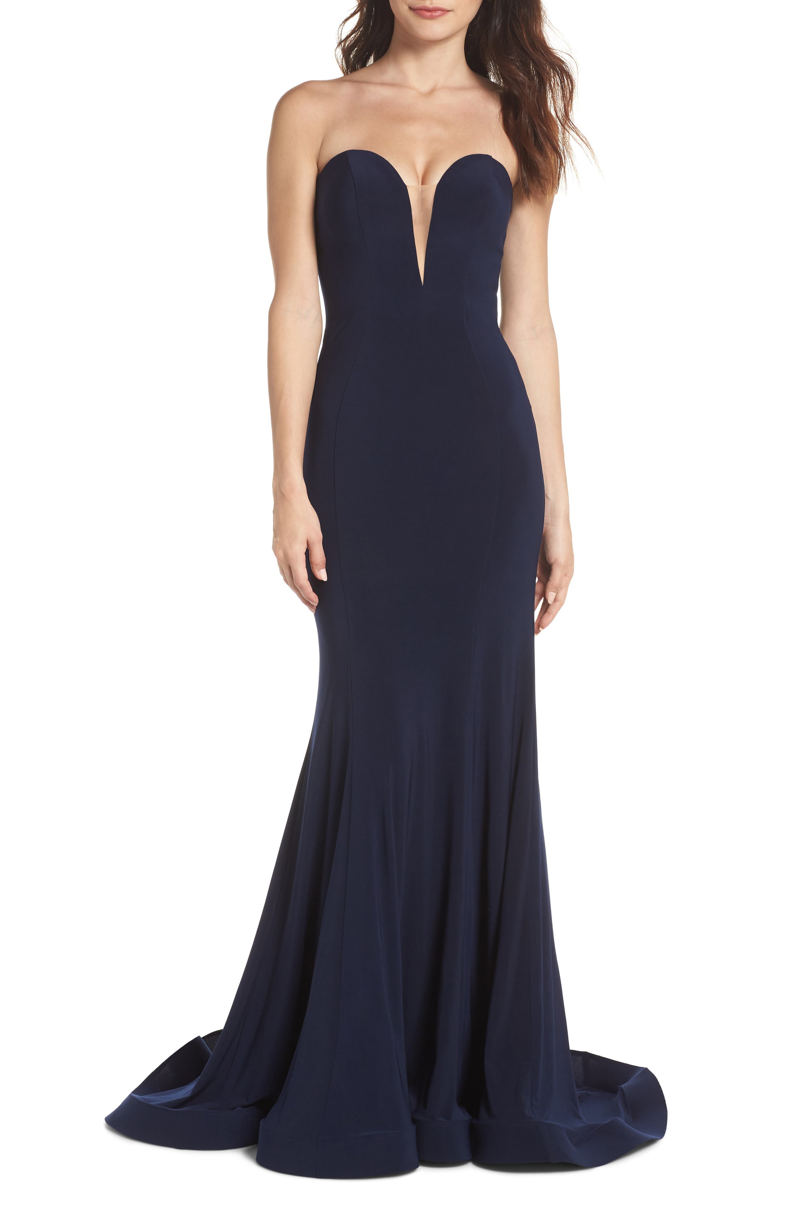 MAC Duggal Bustier Trumpet Gown, Blue