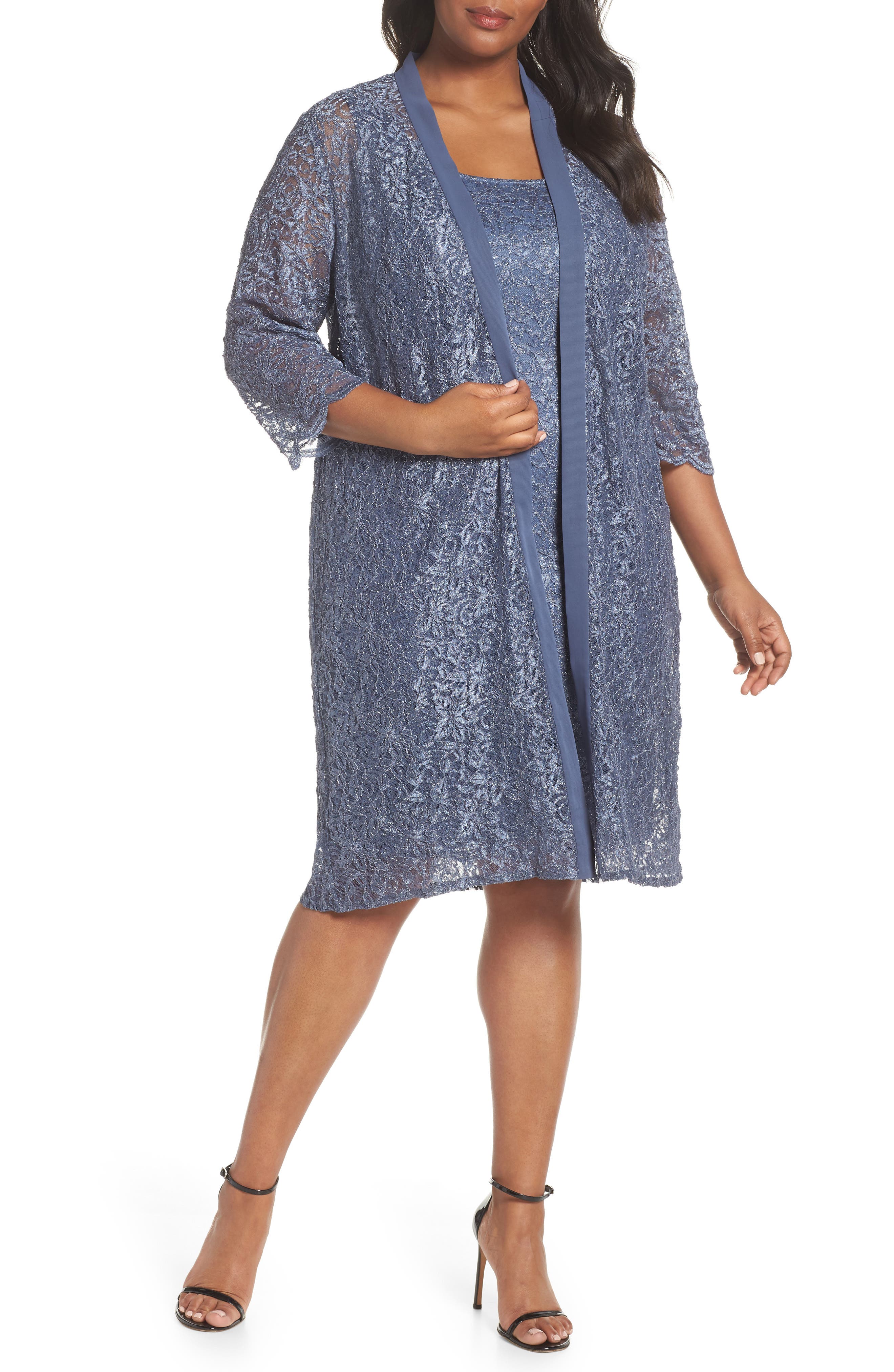 Plus Size Alex Evenings Lace Sheath Dress With Jacket, Grey