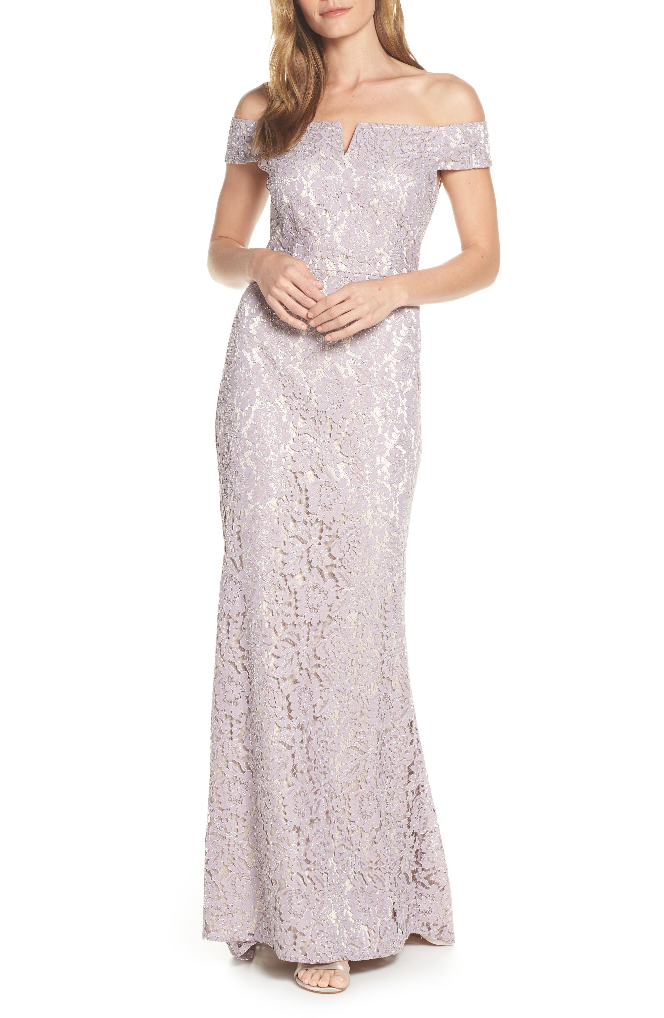 Vince Camuto Off The Shoulder Lace Evening Dress, Purple