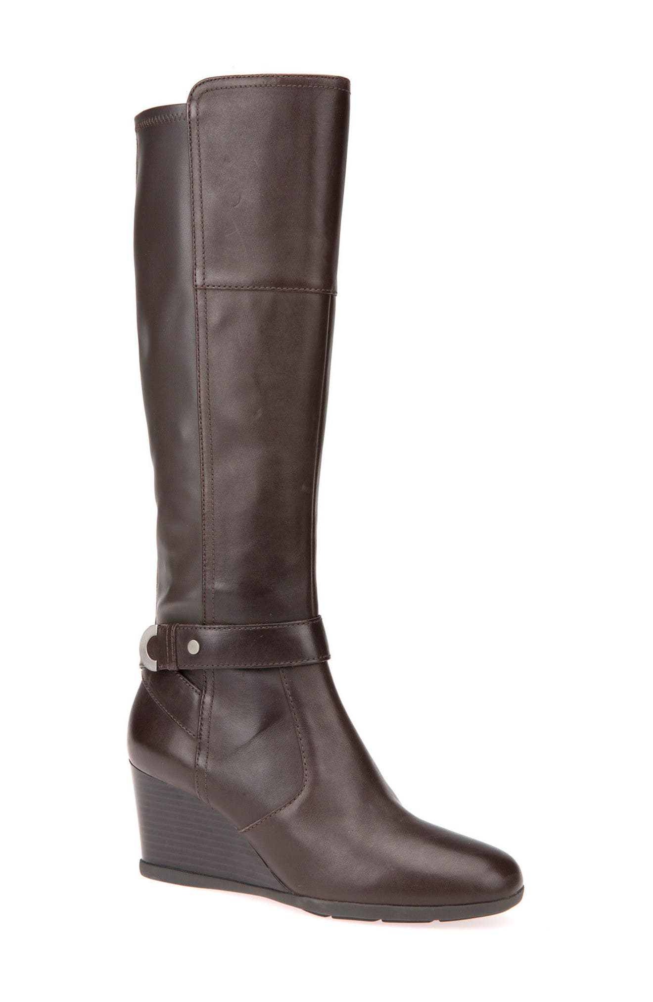 Geox Inspiration Knee High Wedge Boot - Brown