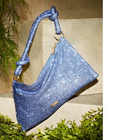 A sparkling blue handbag.