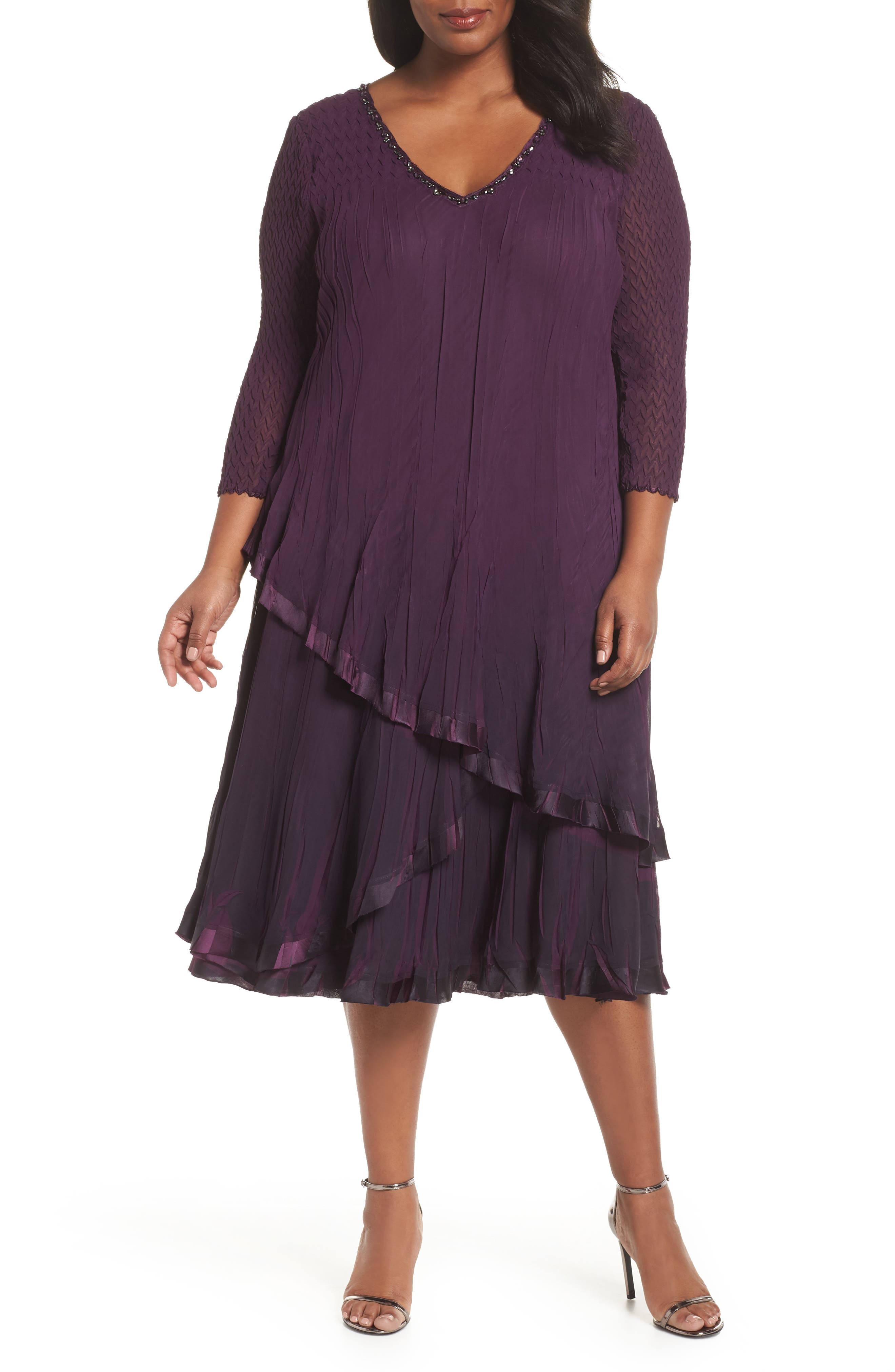 Plus Size Komarov Chiffon Overlay Midi Dress, Purple