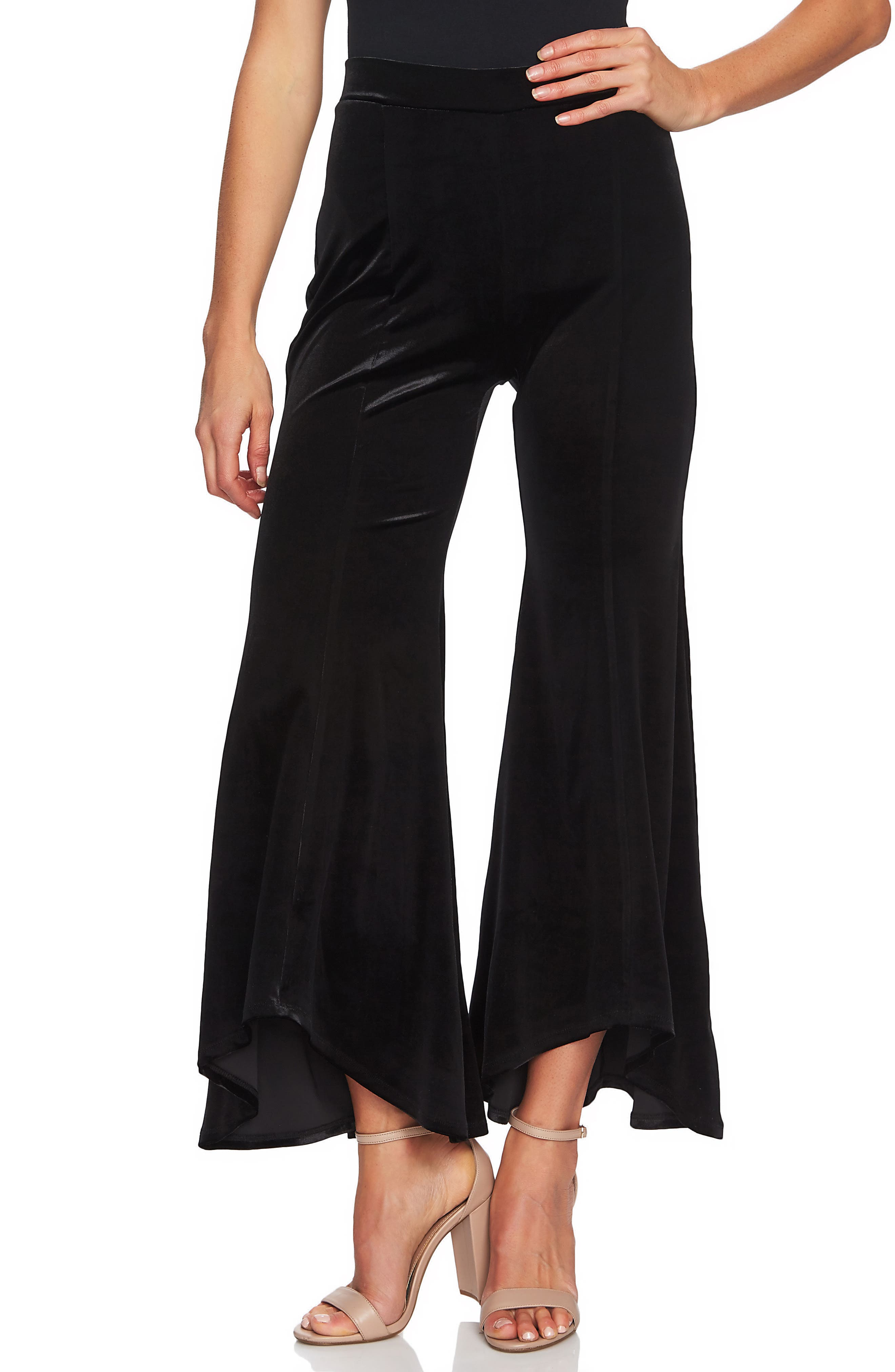 Cece Velveteen Flare Leg Pants, Black