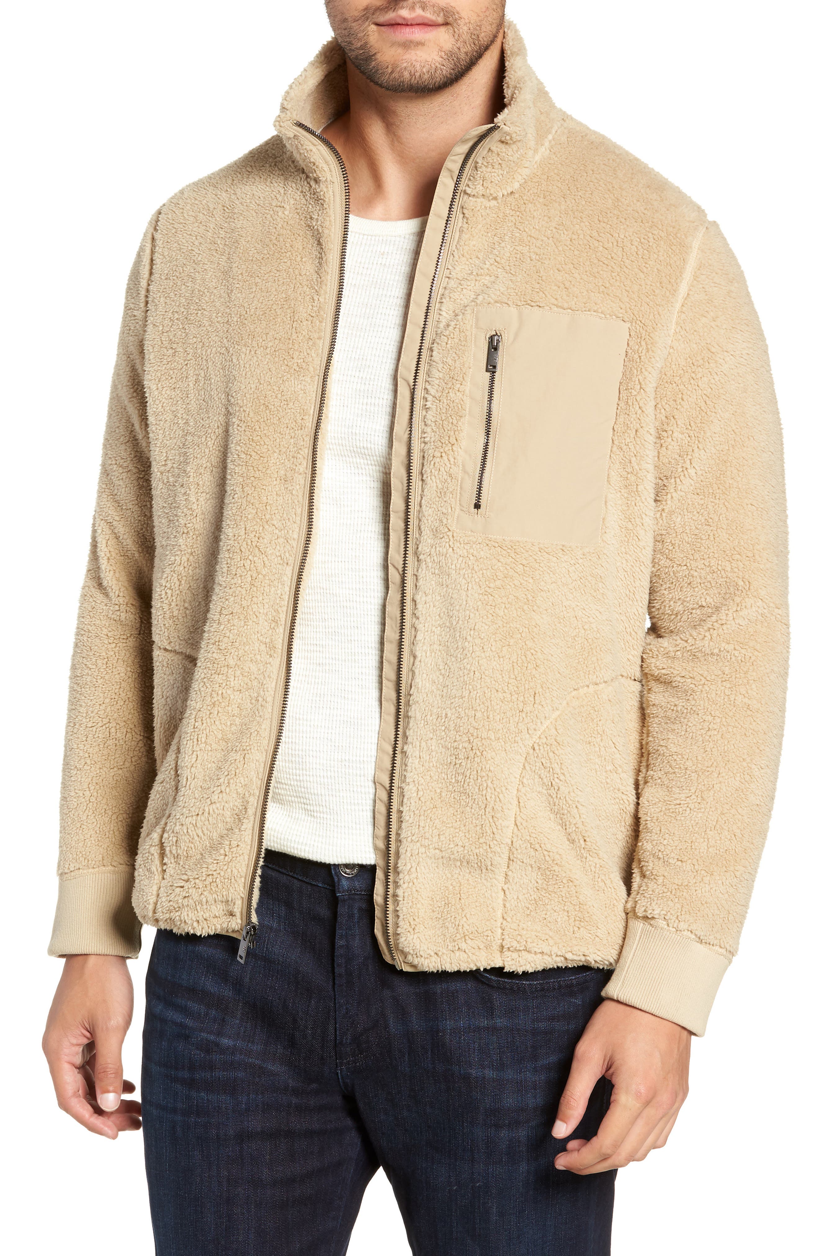 Ugg Lucas High Pile Fleece Sweater Jacket, Beige