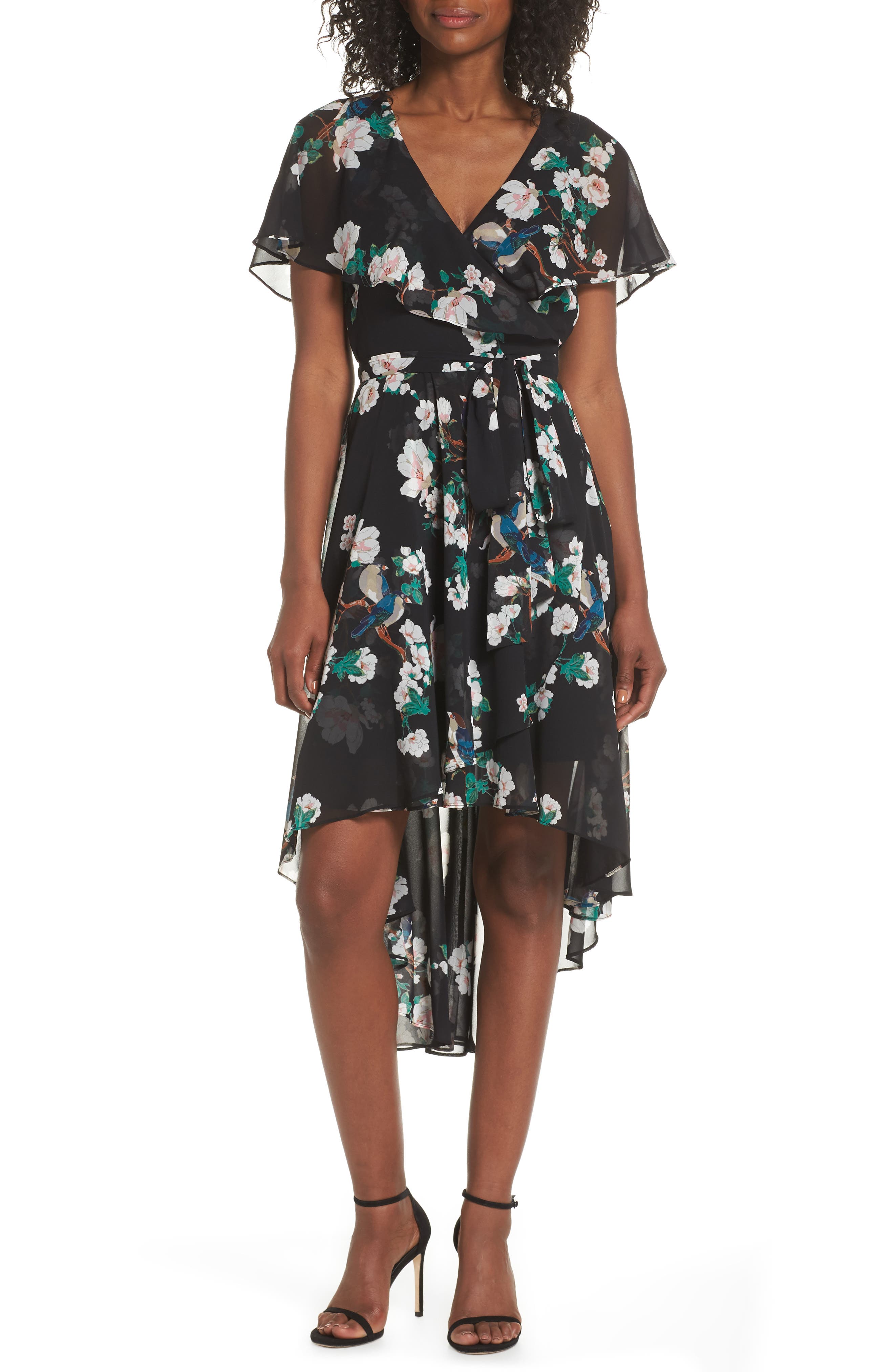 Eliza J Flutter Sleeve High/low Dress, Black