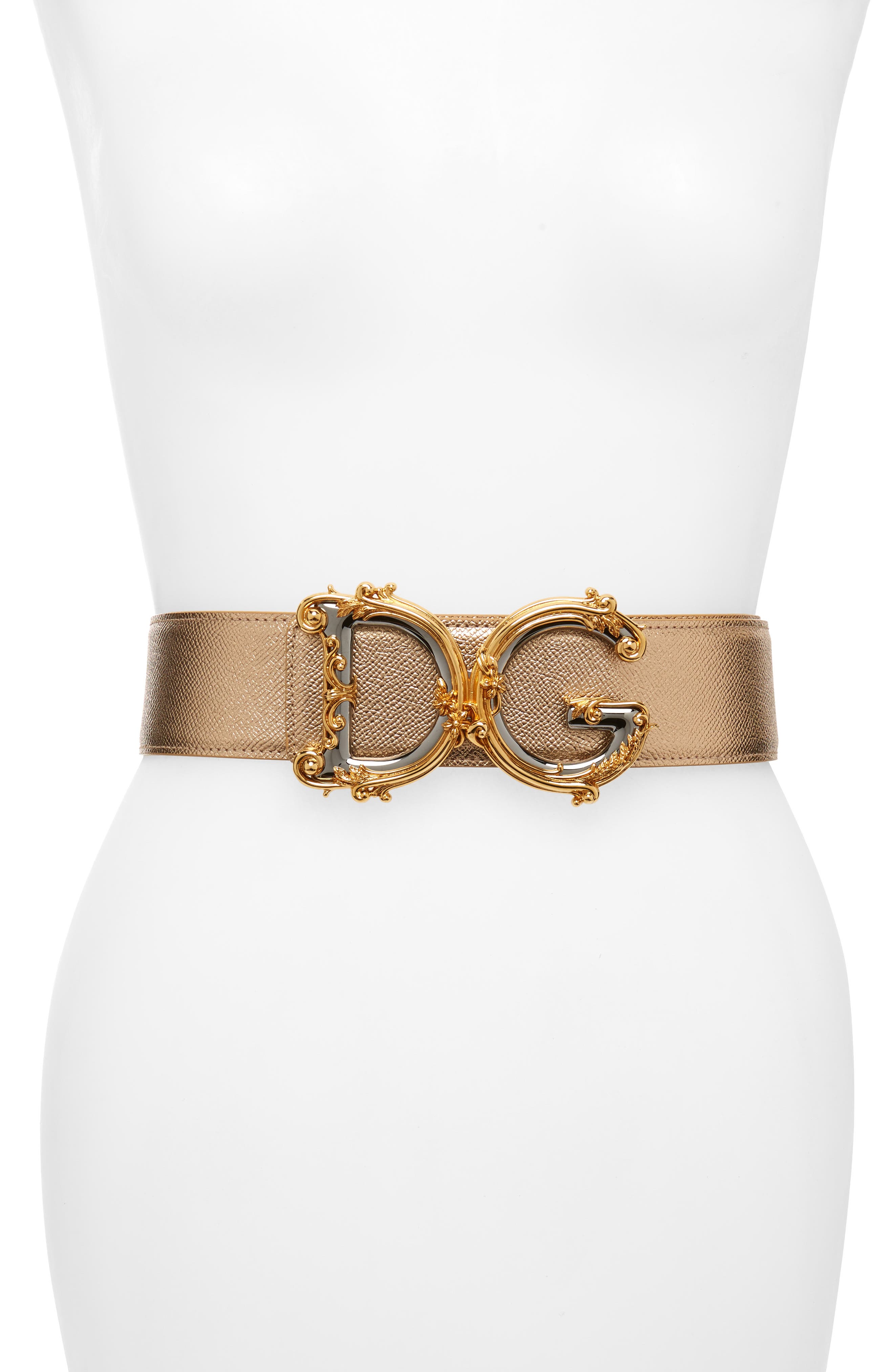 Dolce & gabbana Dg Baroque Metallic Calfskin Leather Belt, Gold