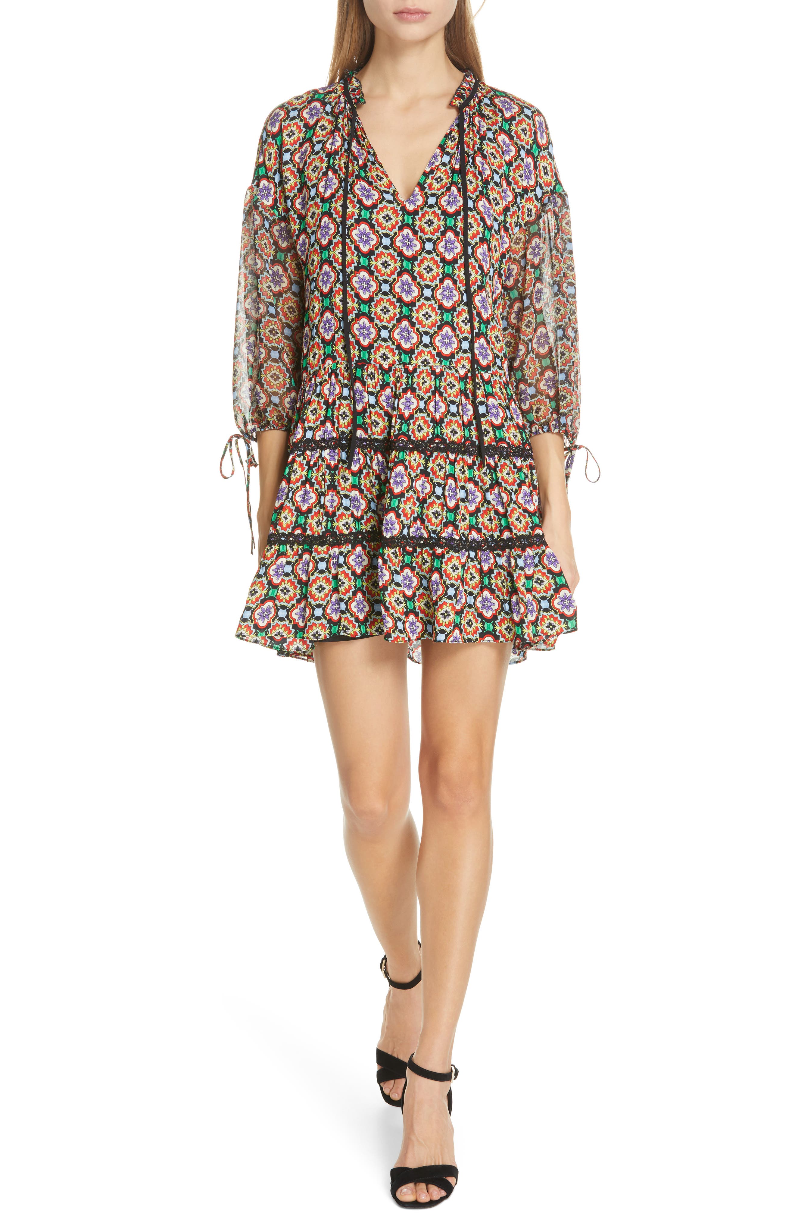 Alice + Olivia Arnette Tiered Tunic Dress, Black