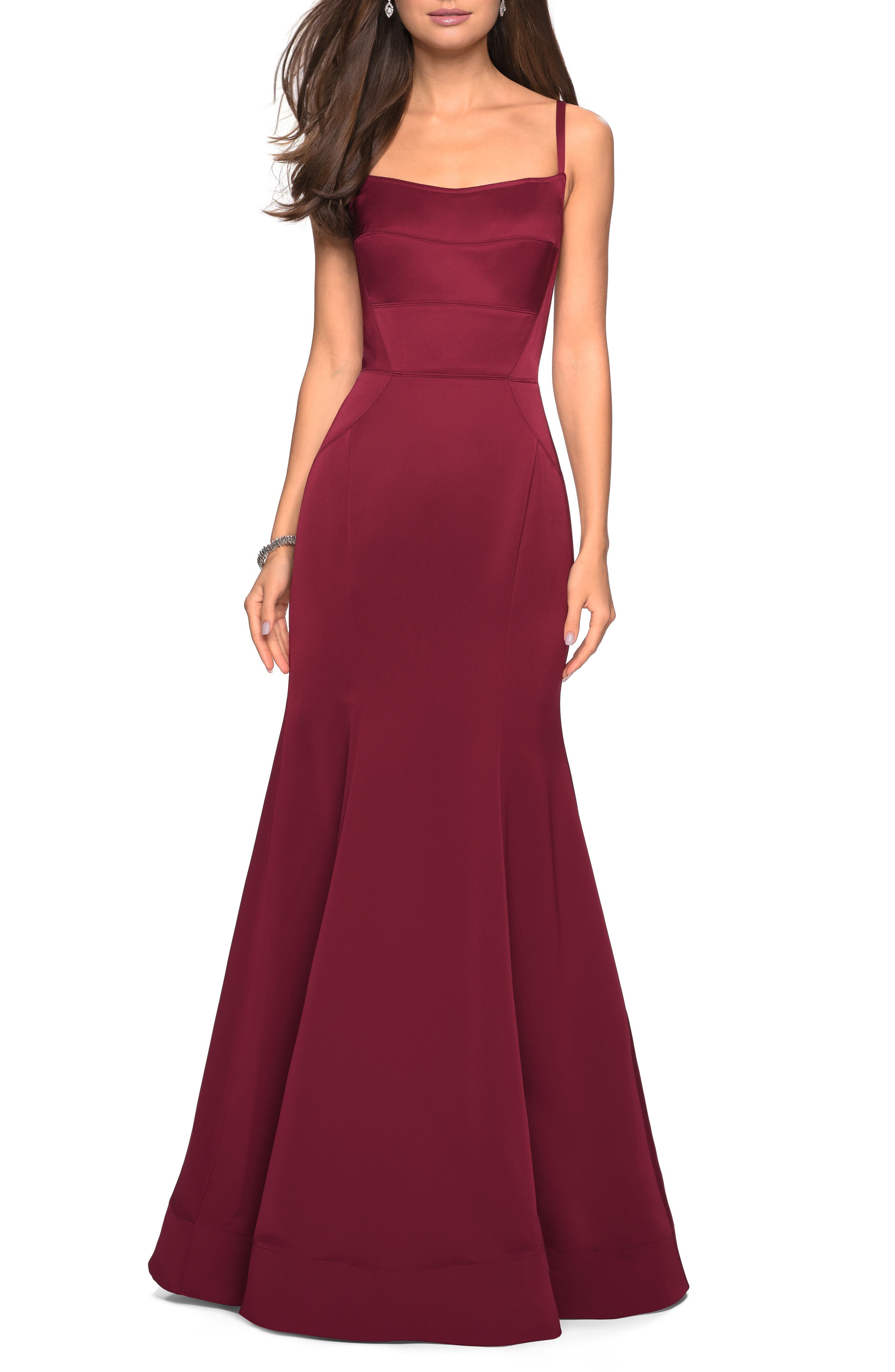 La Femme Structured Thick Jersey Trumpet Evening Dress