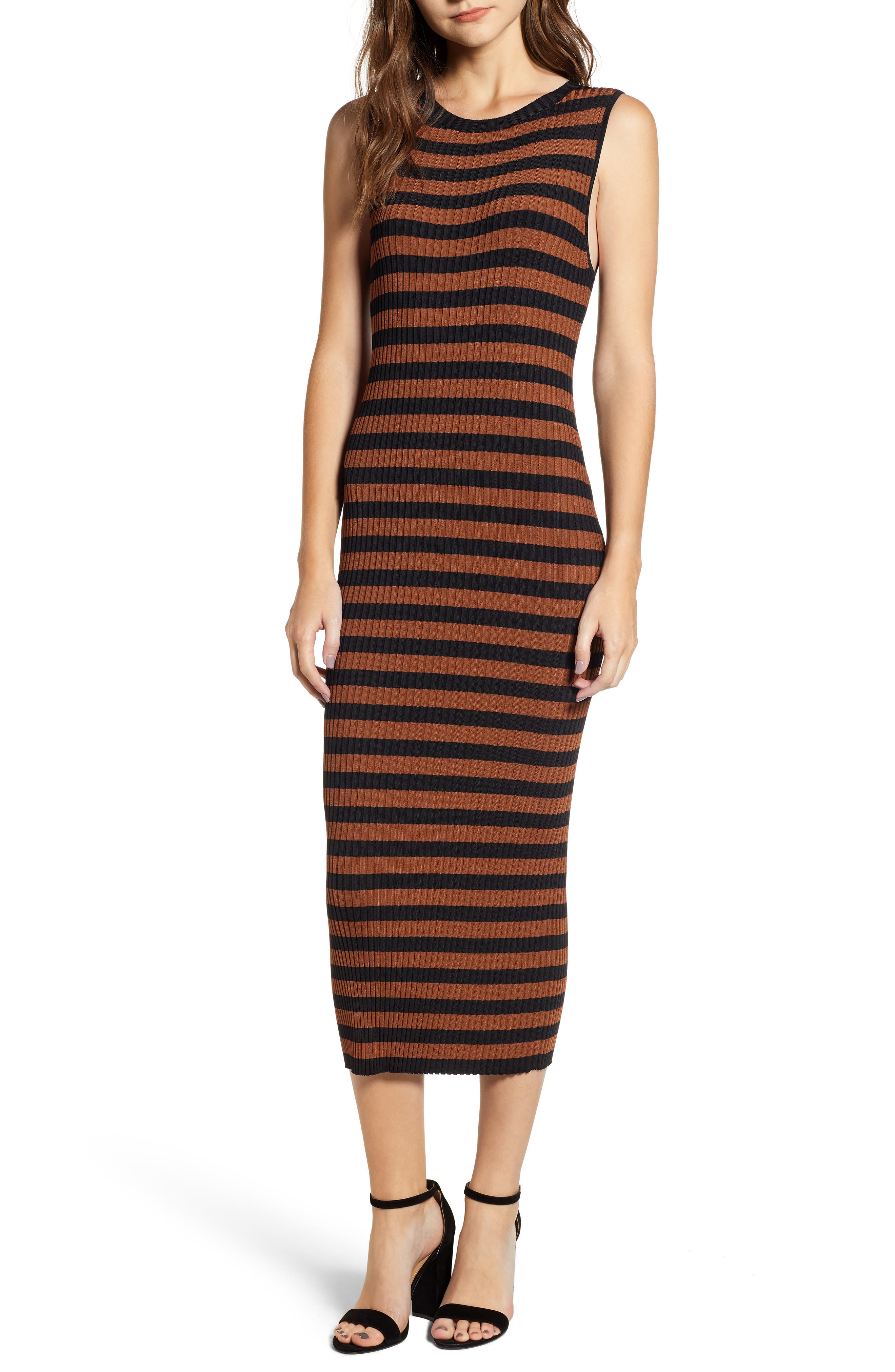Chelsea28 Zip Detail Stripe Sweater Dress, Black