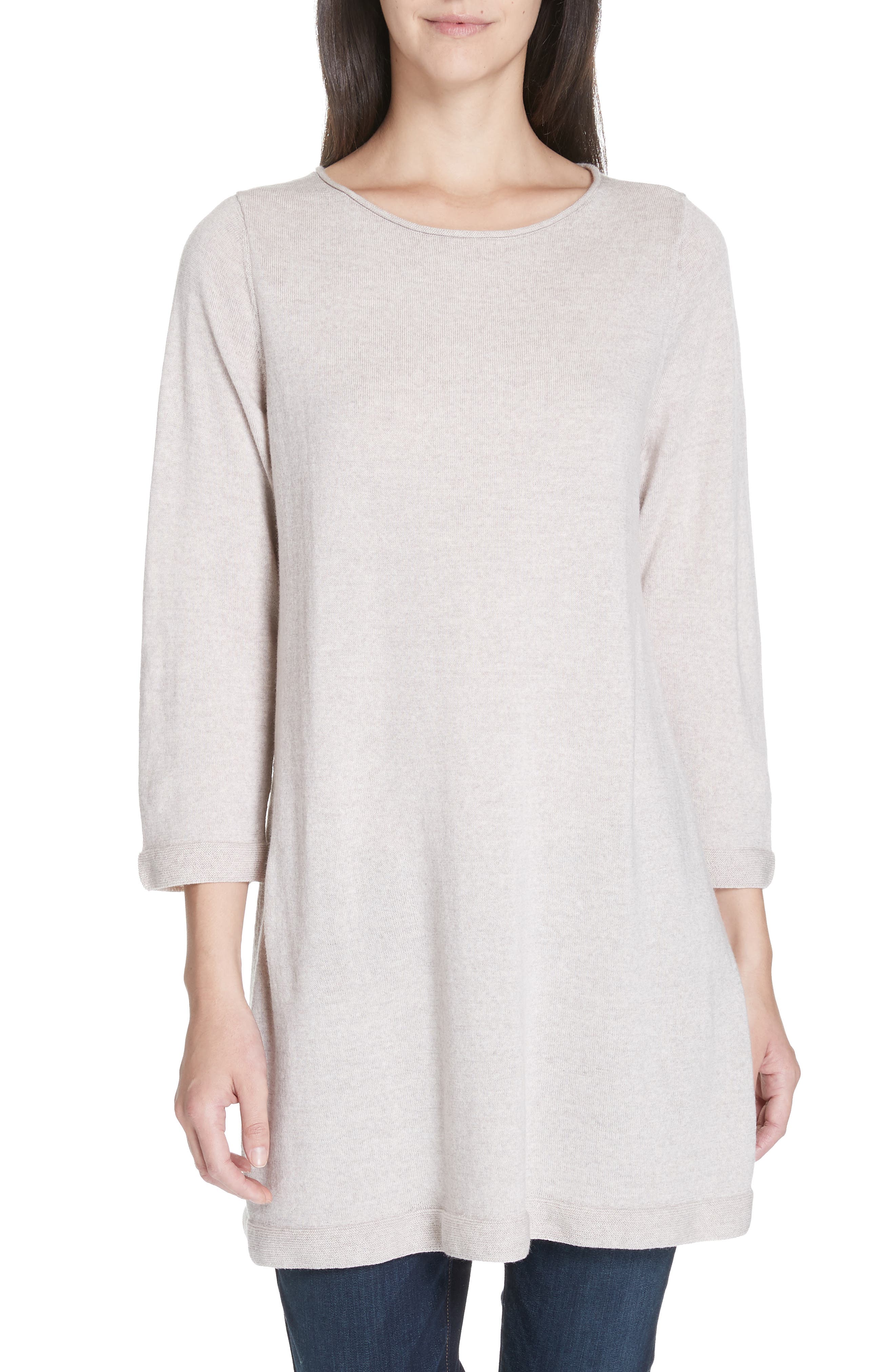 Eileen Fisher Merino Wool Jersey Tunic Sweater, Beige