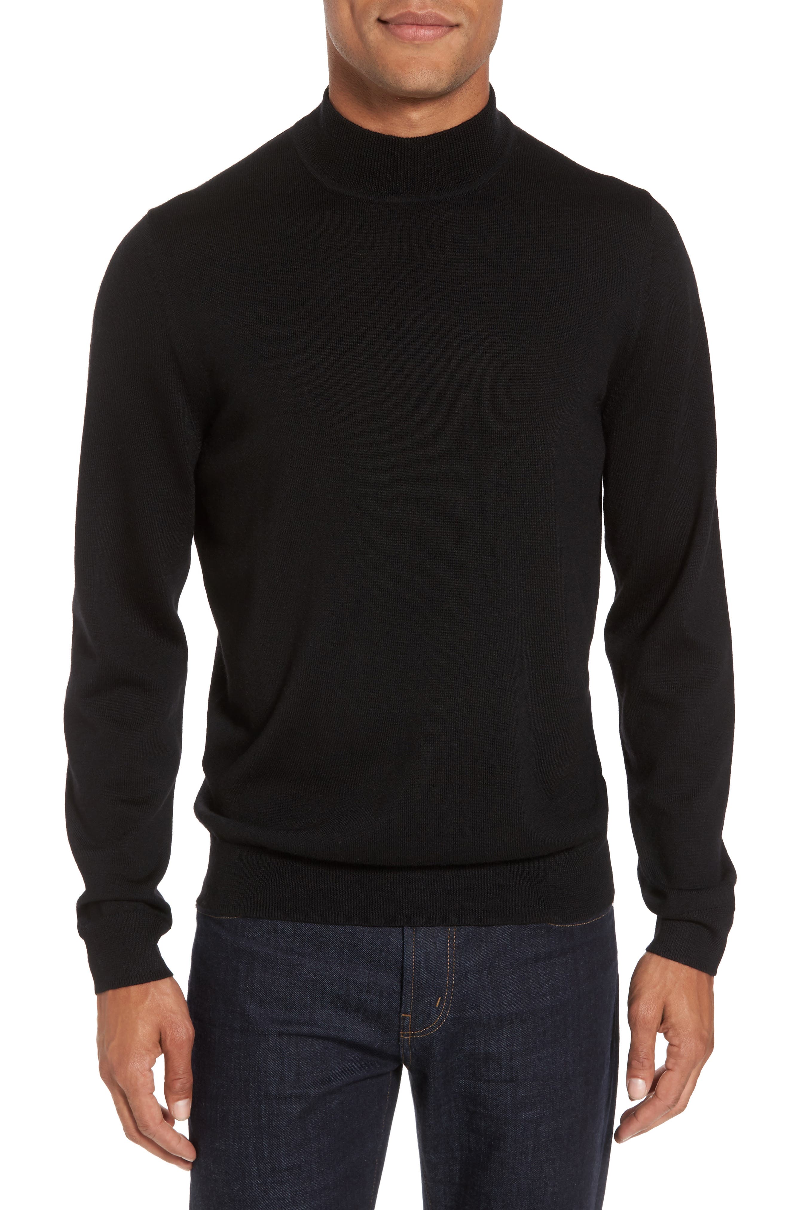 Nordstrom Shop Mock Neck Merino Wool Sweater, Black