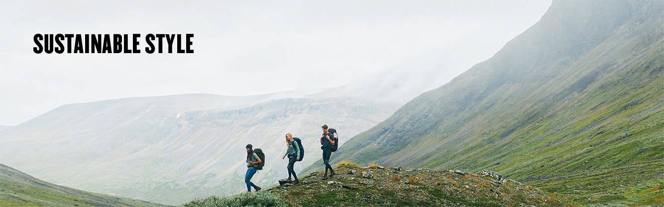 Sustainable Style: a group of people wearing Fjällräven backpacks.