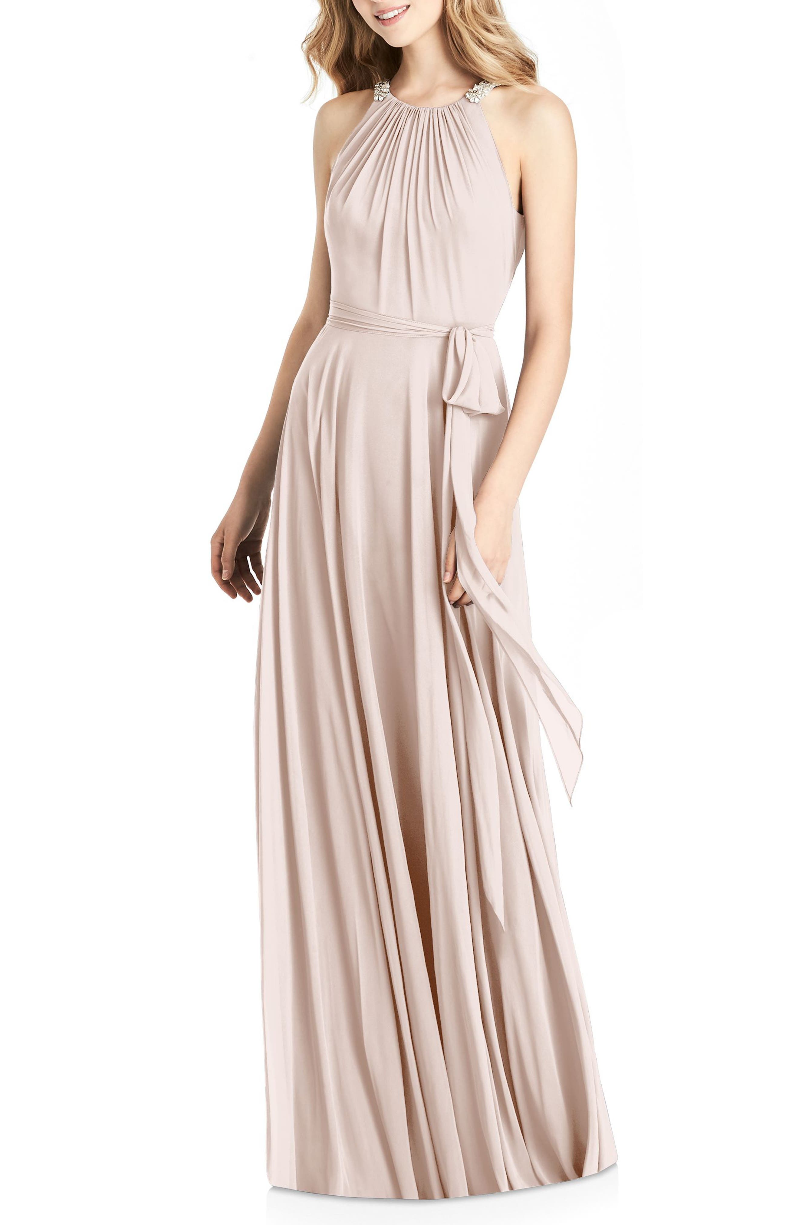 Jenny Packham Beaded Strap Chiffon Gown