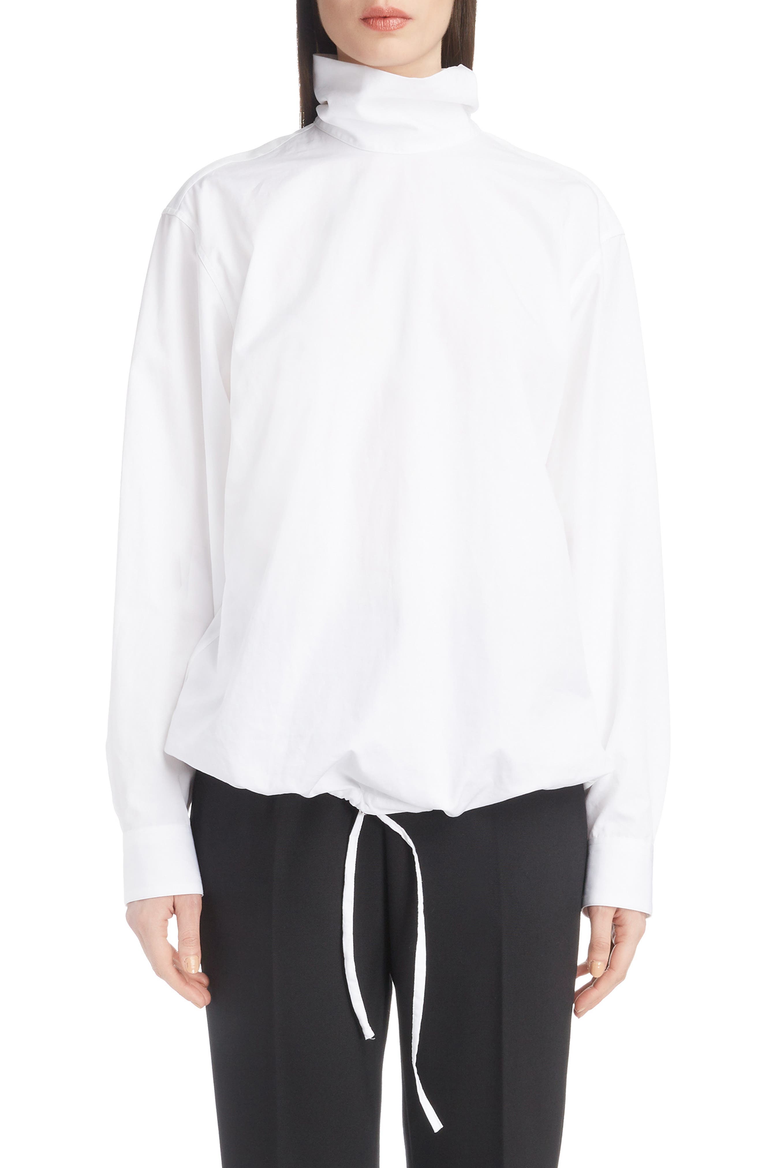 Dries Van Noten Drawstring Hem Poplin Turtleneck, 6 FR - White