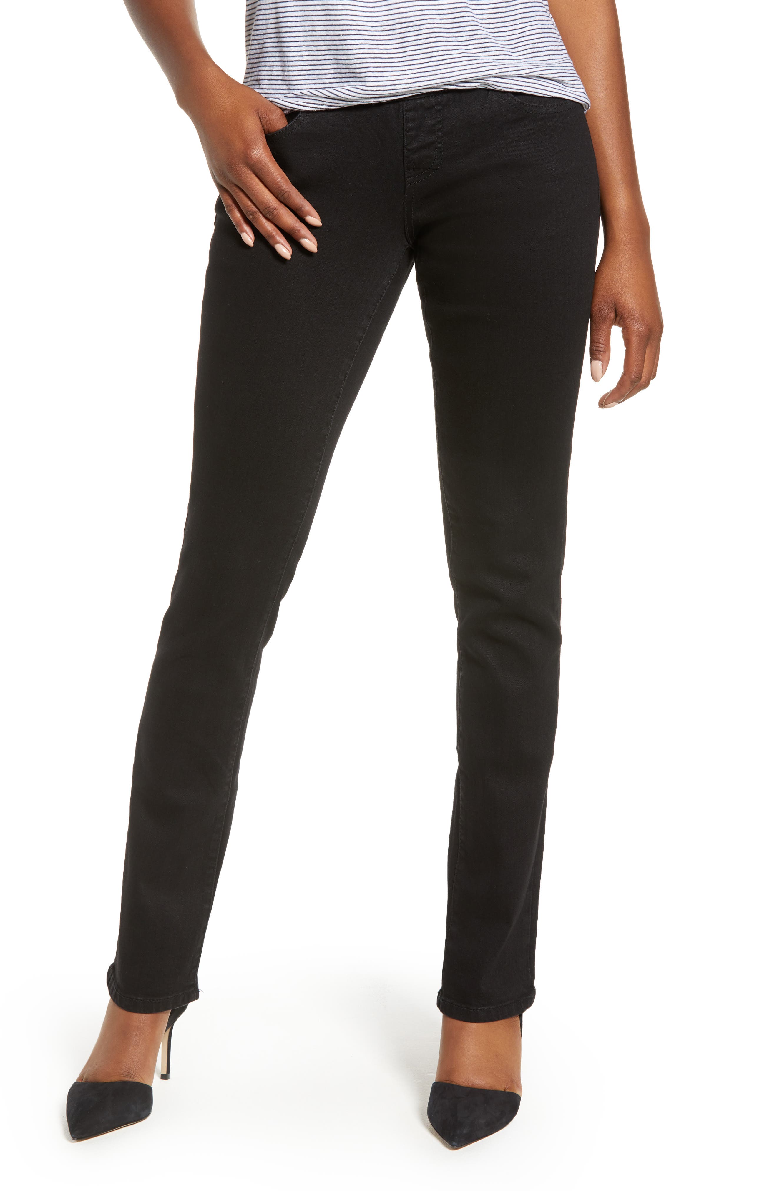 black stretch straight leg jeans