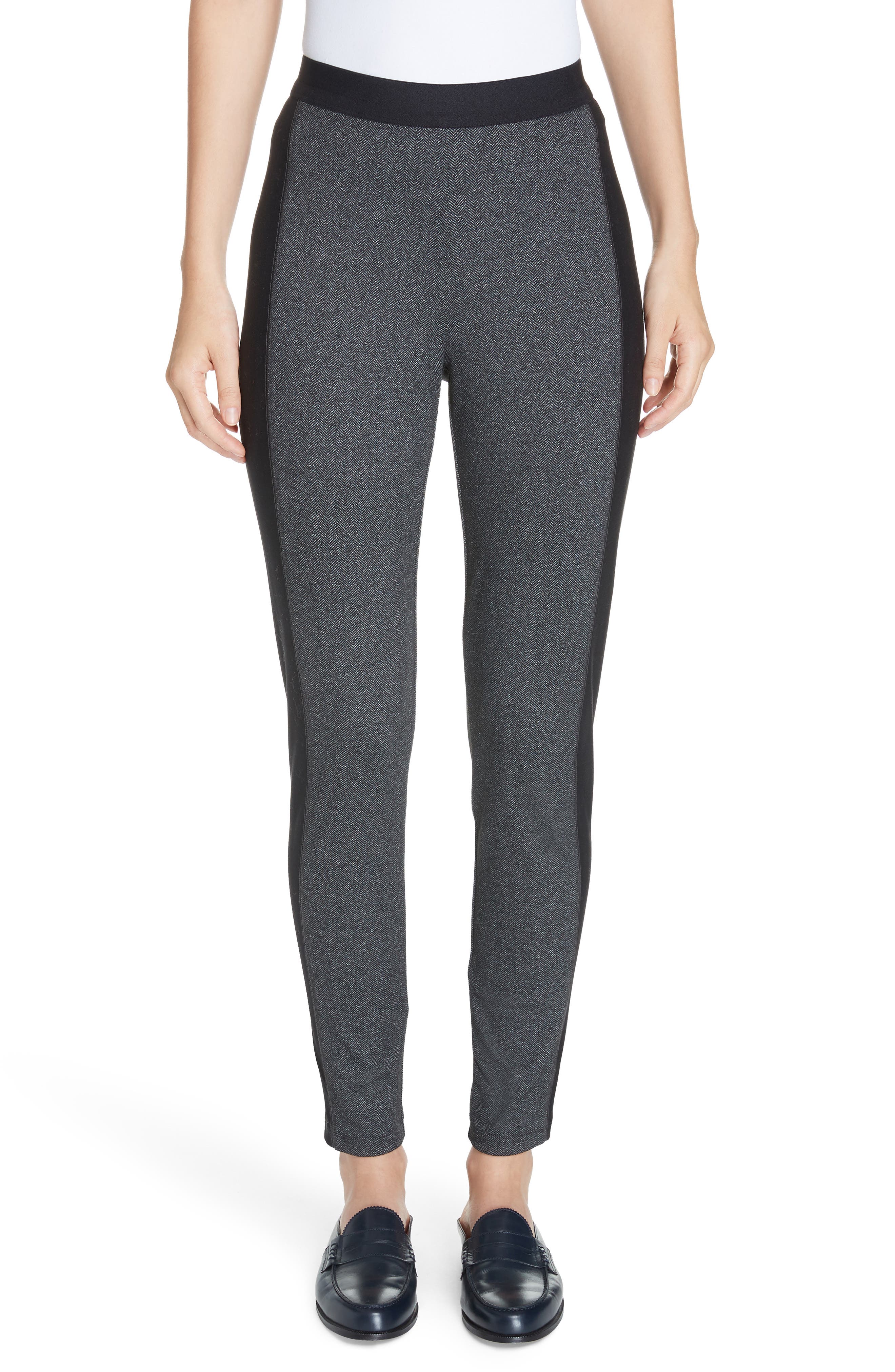 Eileen Fisher Contrast Panel Tweed Leggings, Grey