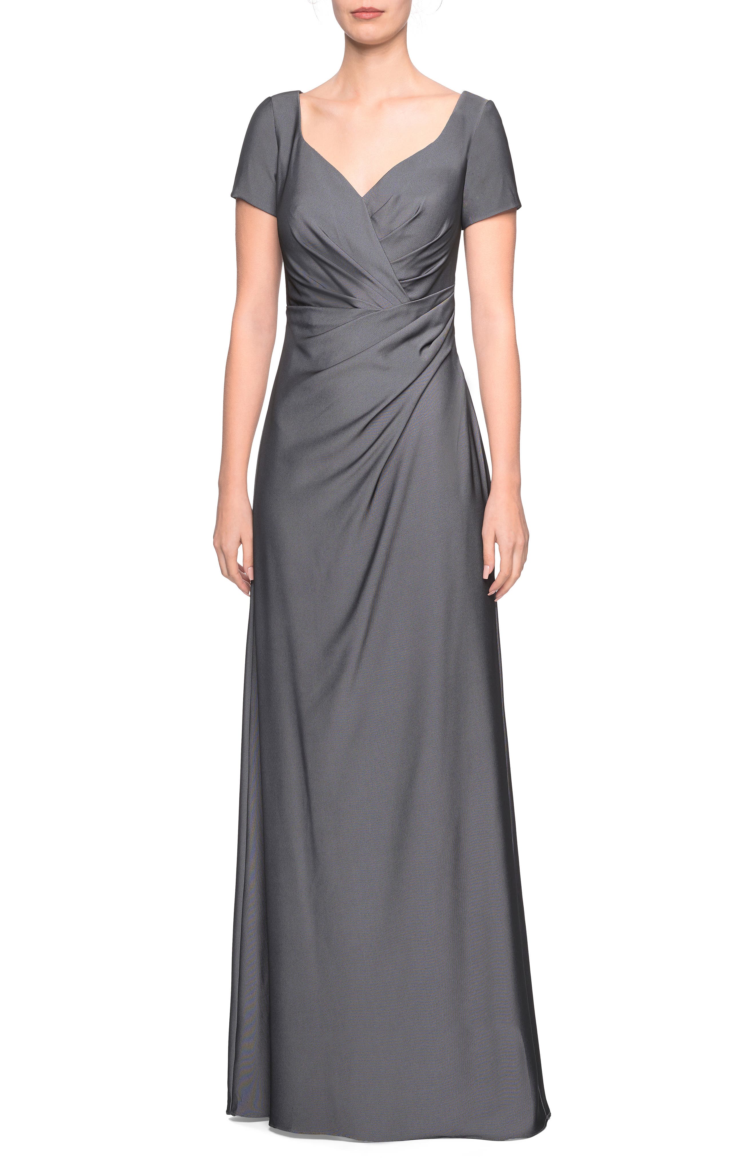 La Femme Sweetheart Neck Jersey Evening Dress, Grey