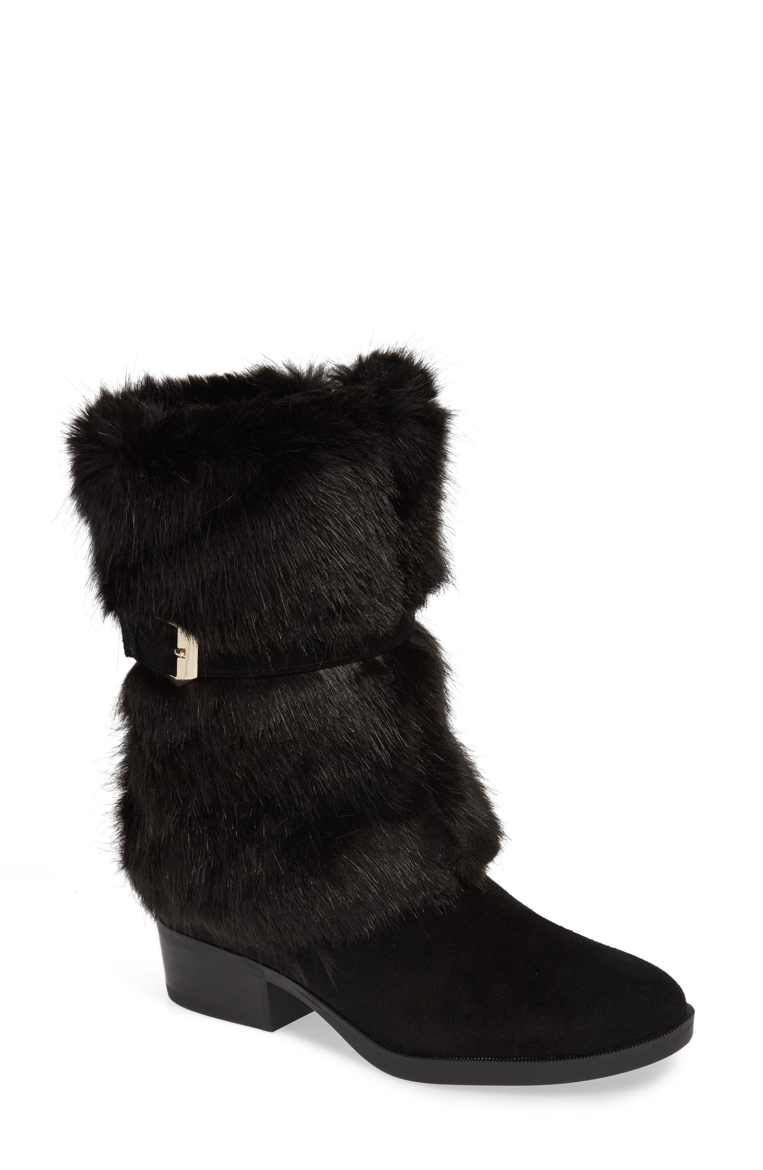 Taryn Rose Giselle Water Resistant Faux Fur Boot, Black