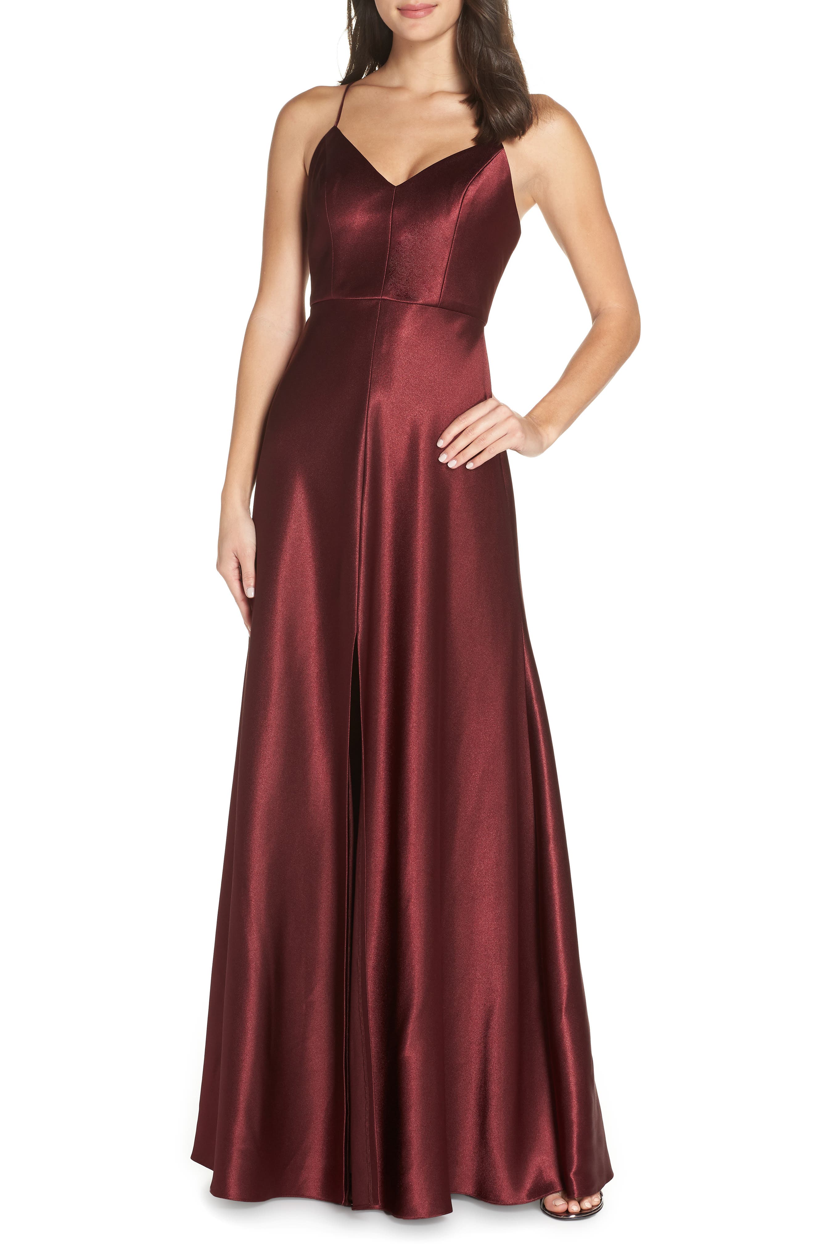 Jenny Yoo Dina V-Neck Satin Crepe Gown