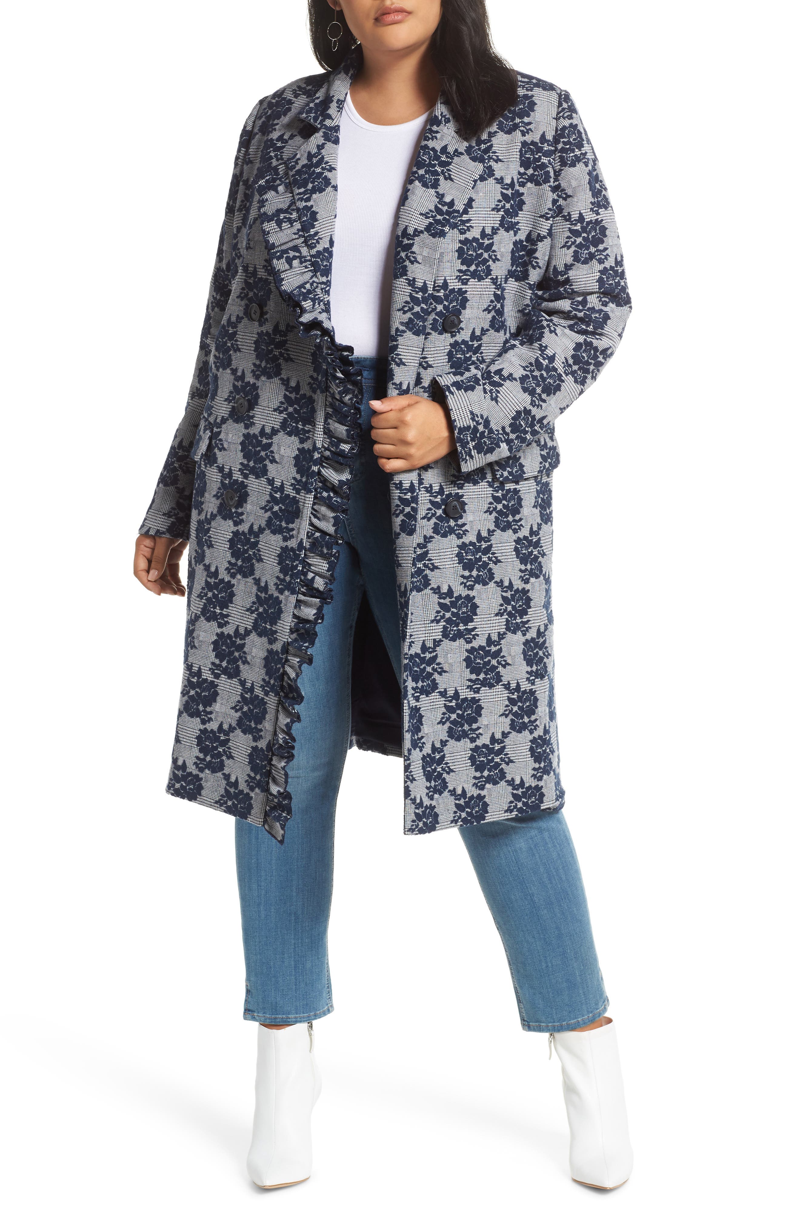 Halogen® Floral Plaid Coat (Plus Size) Nordstrom