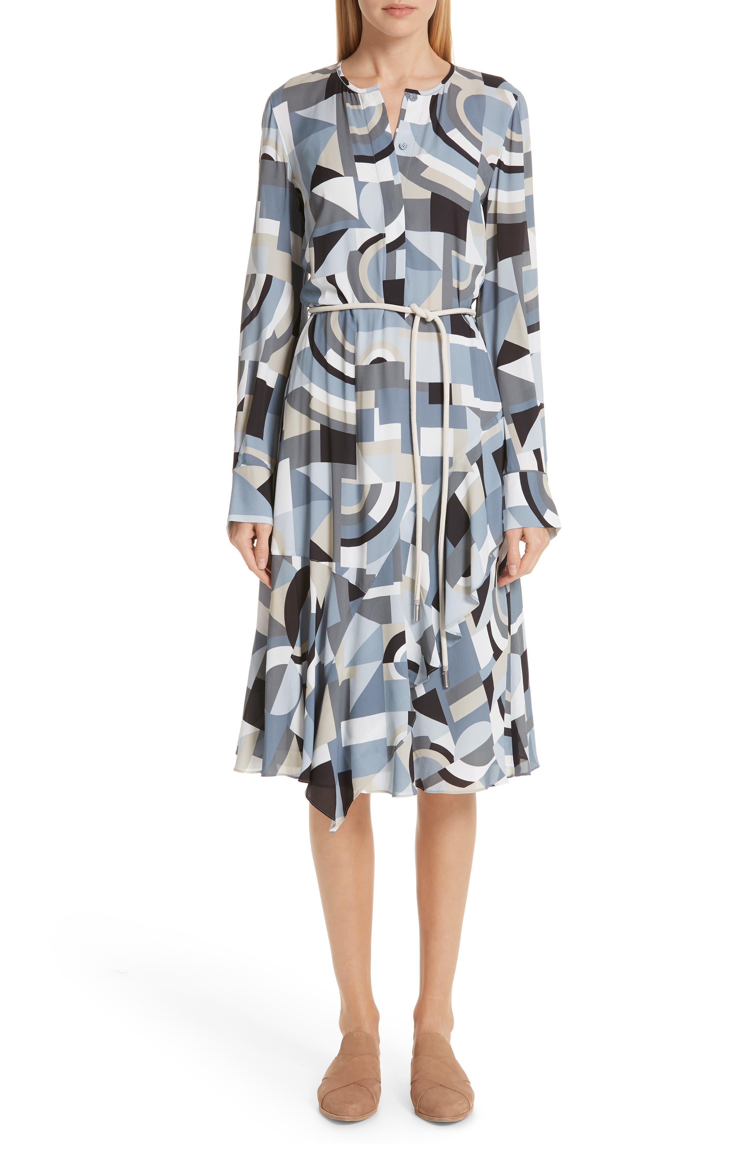 Lafayette 148 New York Paris Genteel Geometry Crepe Dress, Blue