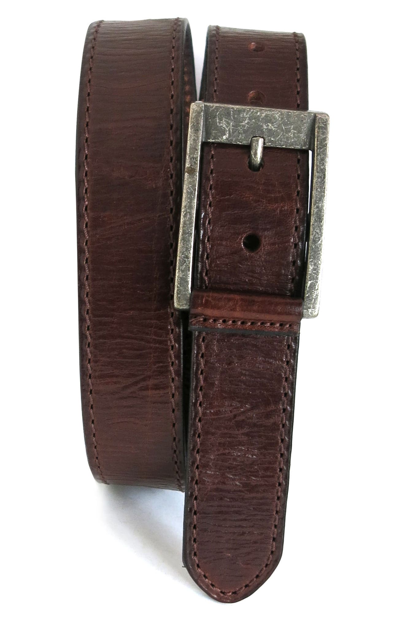 Boconi Burnished Calfskin Leather Belt, Chestnut