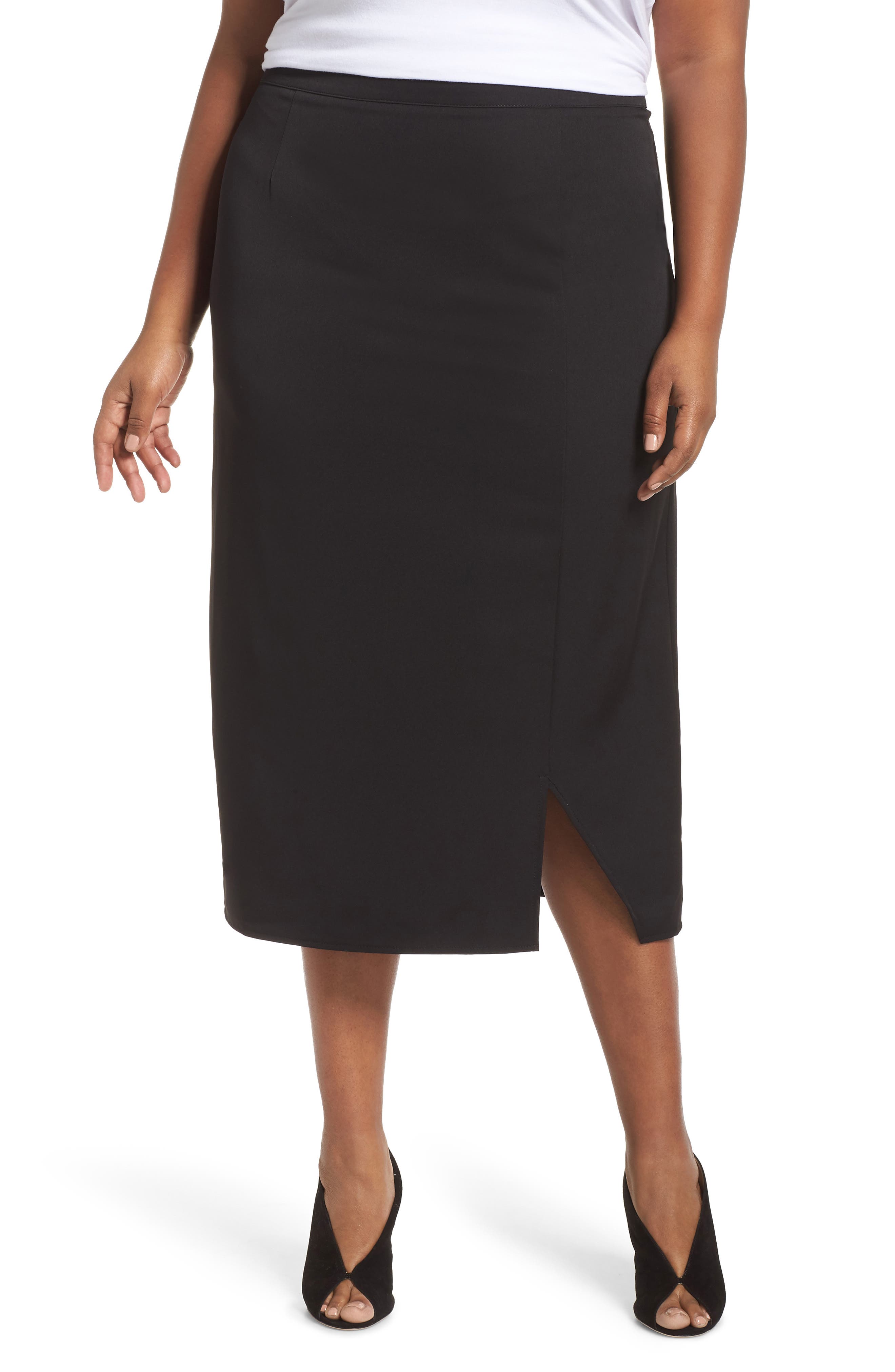 Plus Size Glamorous Split Pencil Skirt, US / 18 UK - Black