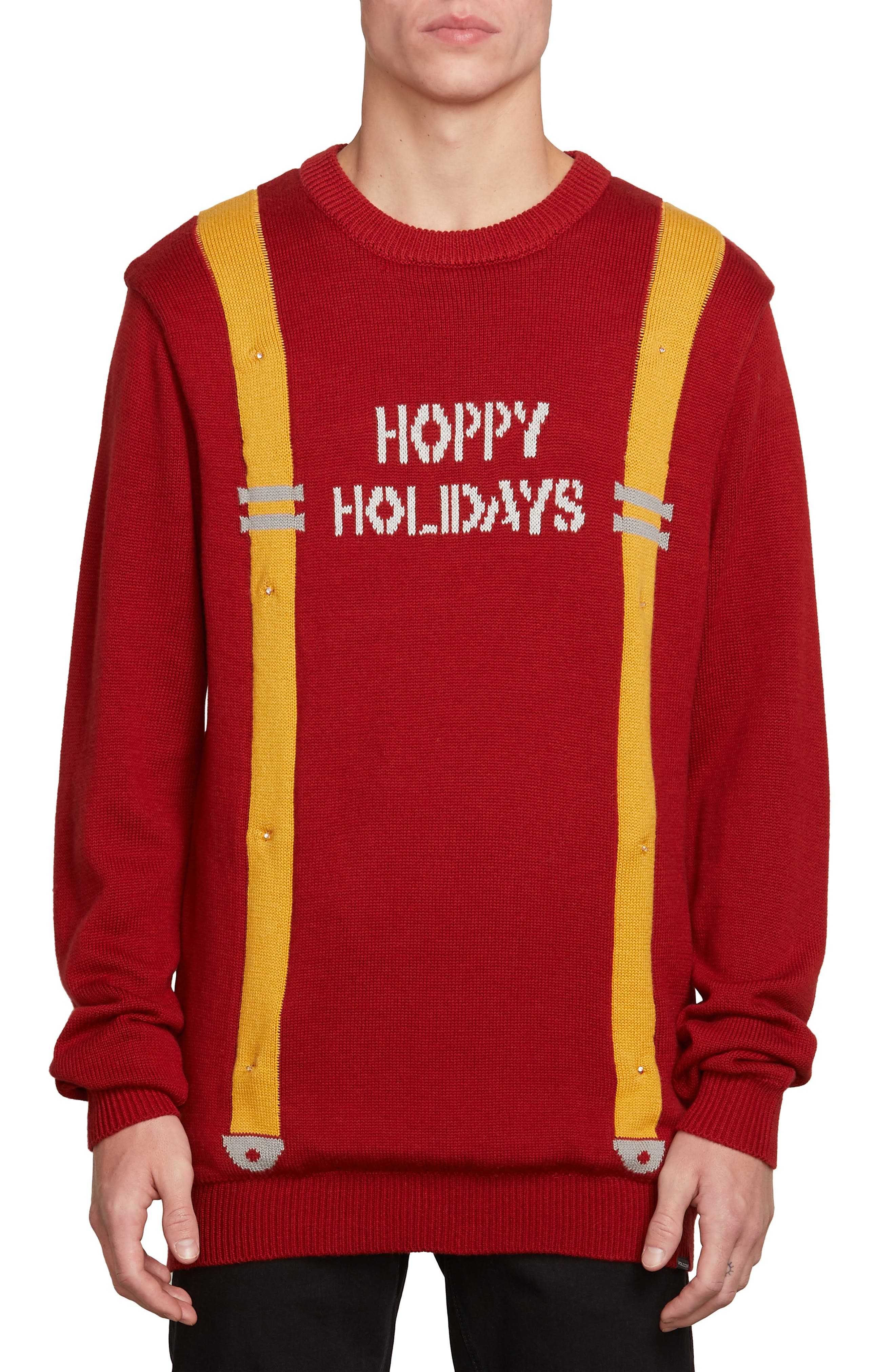 Volcom Holiday Suspenders Sweater, Red