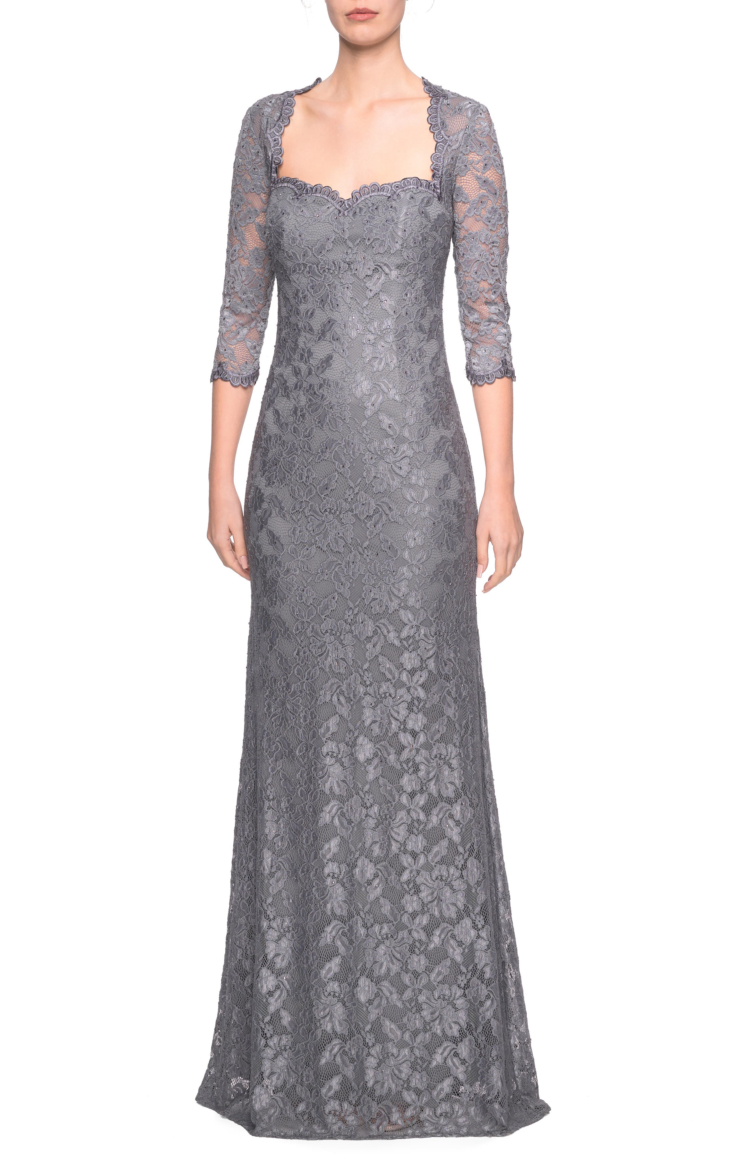 La Femme Lace Column Gown, 8 (similar to 16W-18W) - Grey