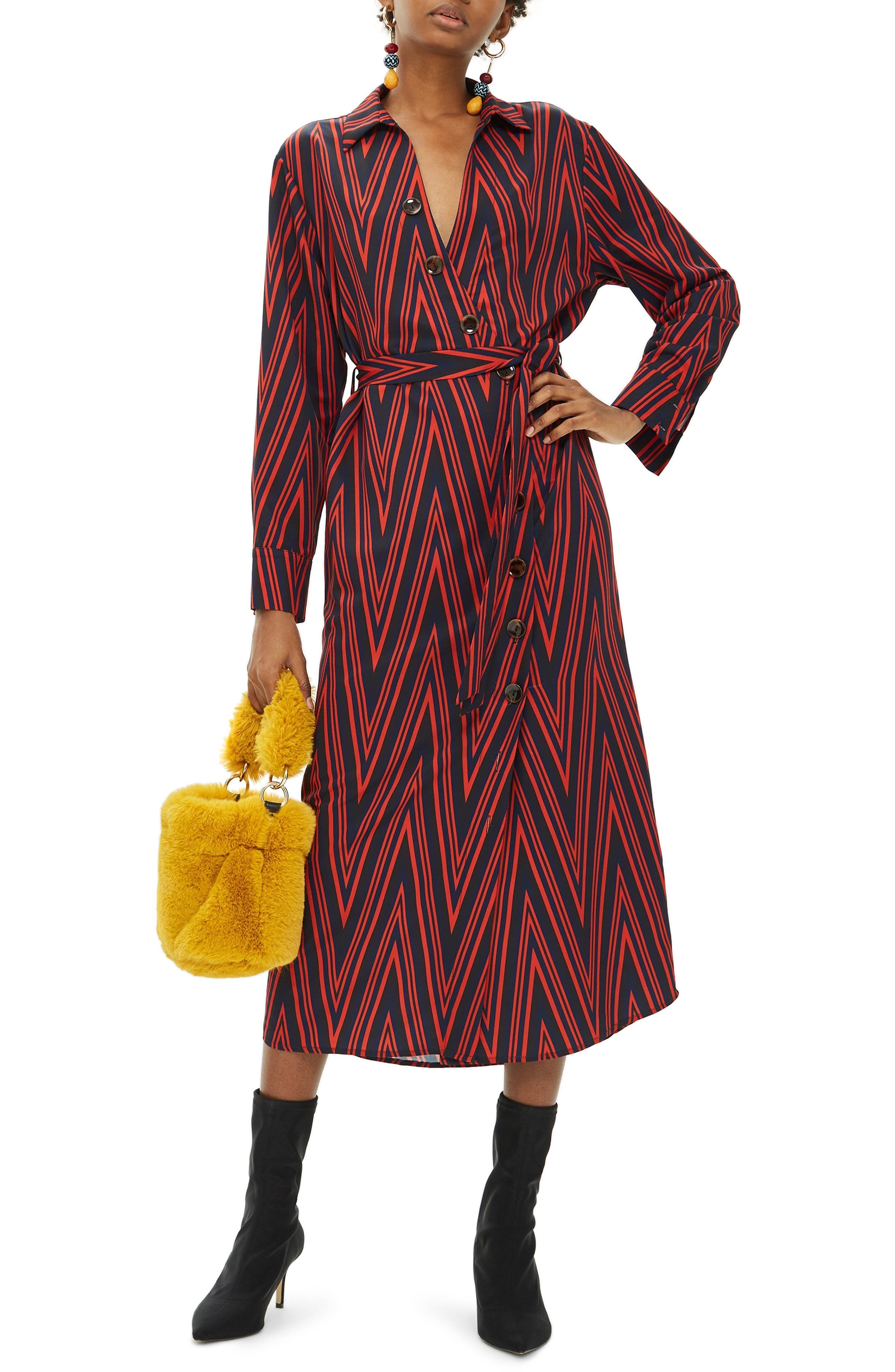 Topshop Horn Button Print Midi Dress, US (fits like 2-4) - Metallic