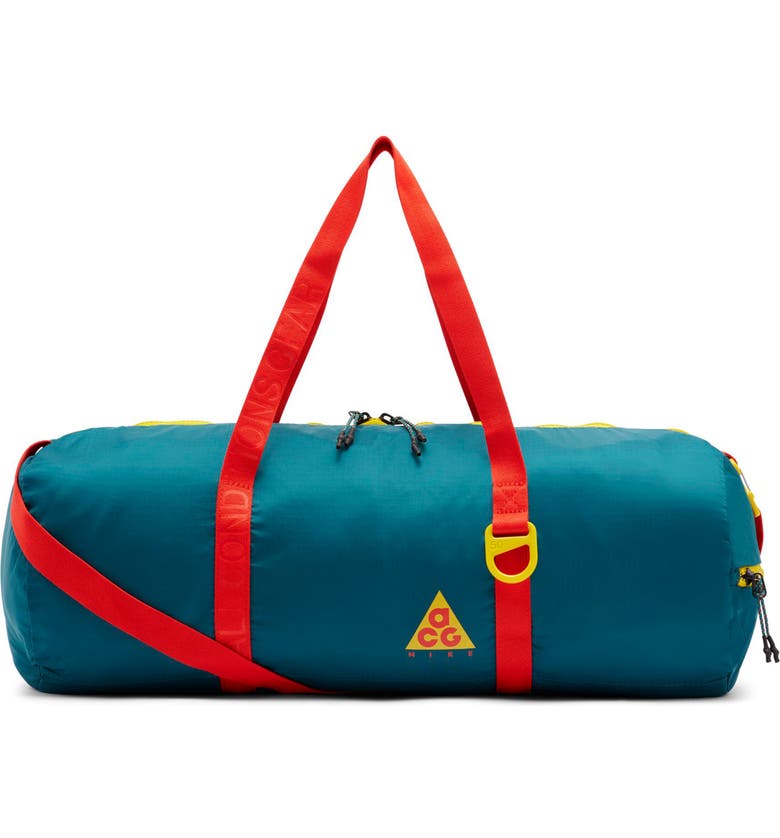 Packable Duffel Bag,
                        Main,
                        color, GEODE TEAL/ HABANERO RED
