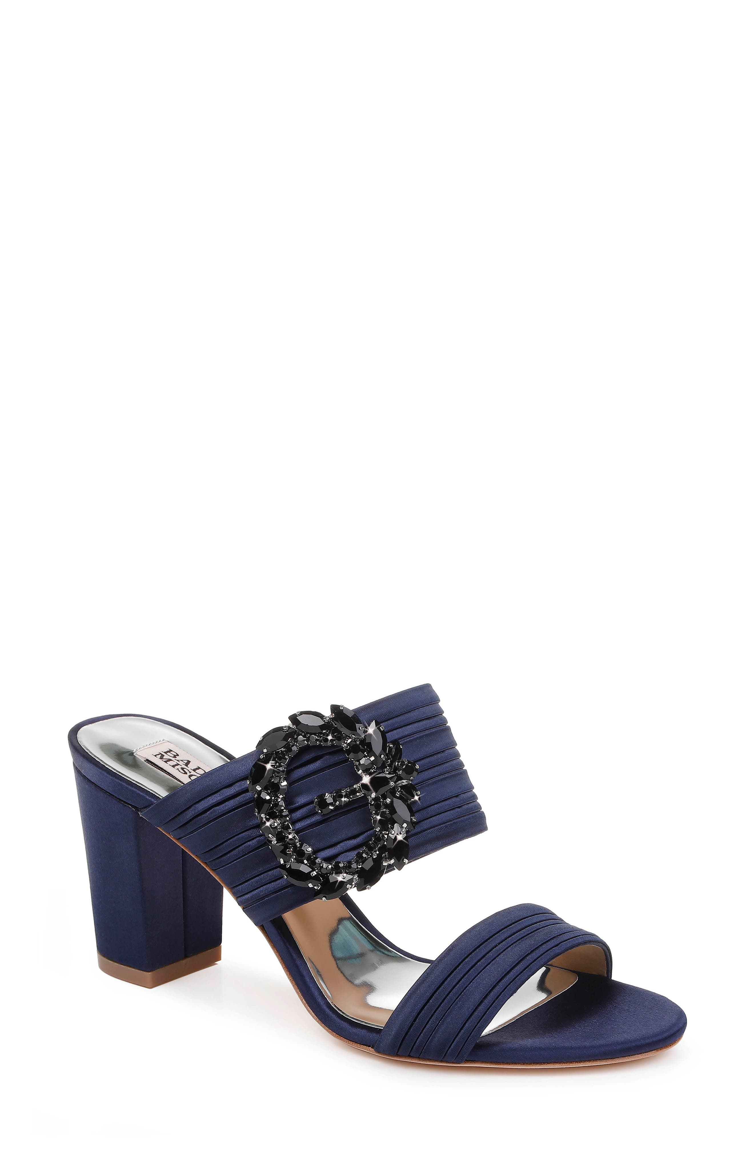 Badgley Mischka Feline Crystal Buckle Slide Sandal